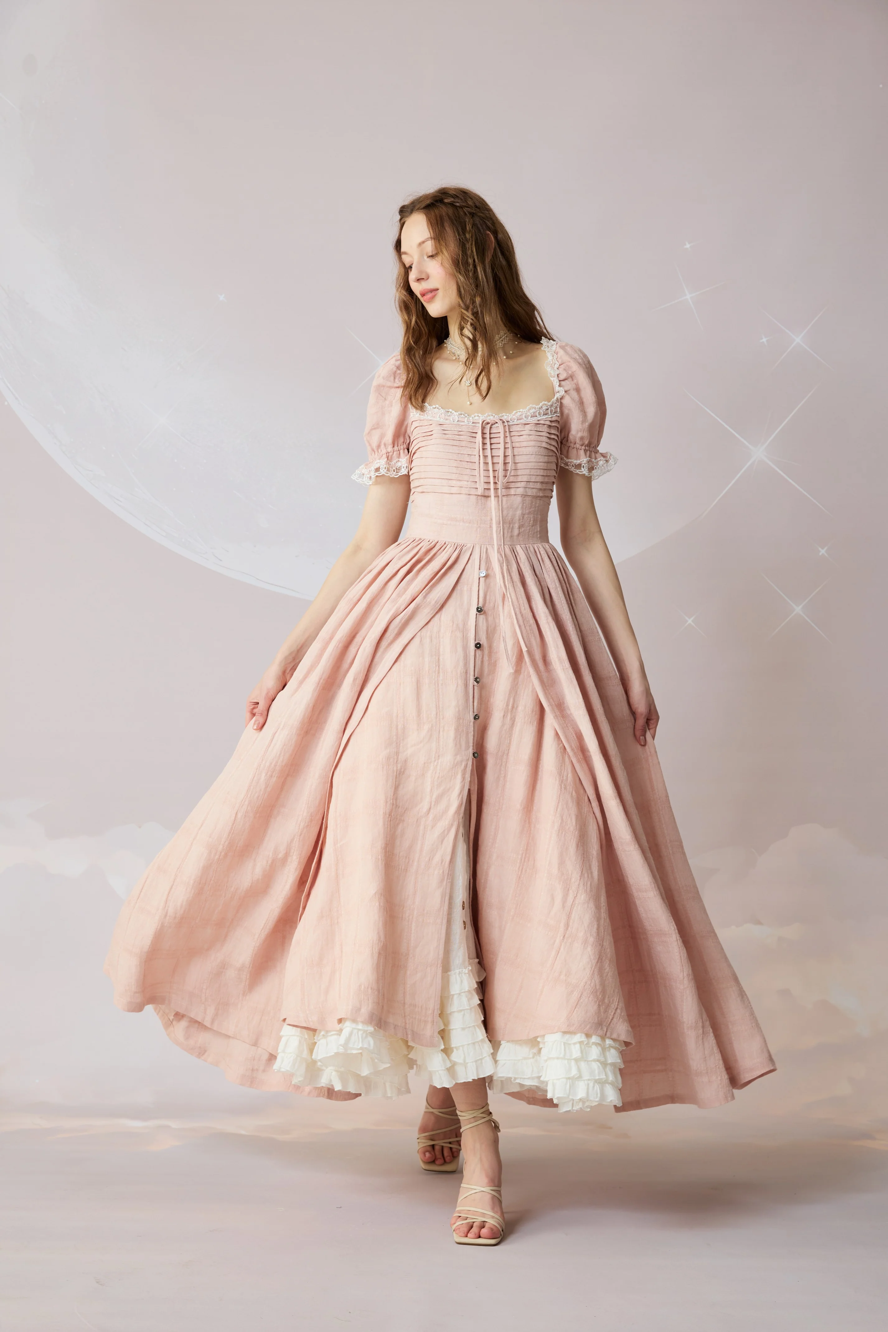 Monet Haze 26 | Fairy layered Linen Dress with pintucks - Image 7