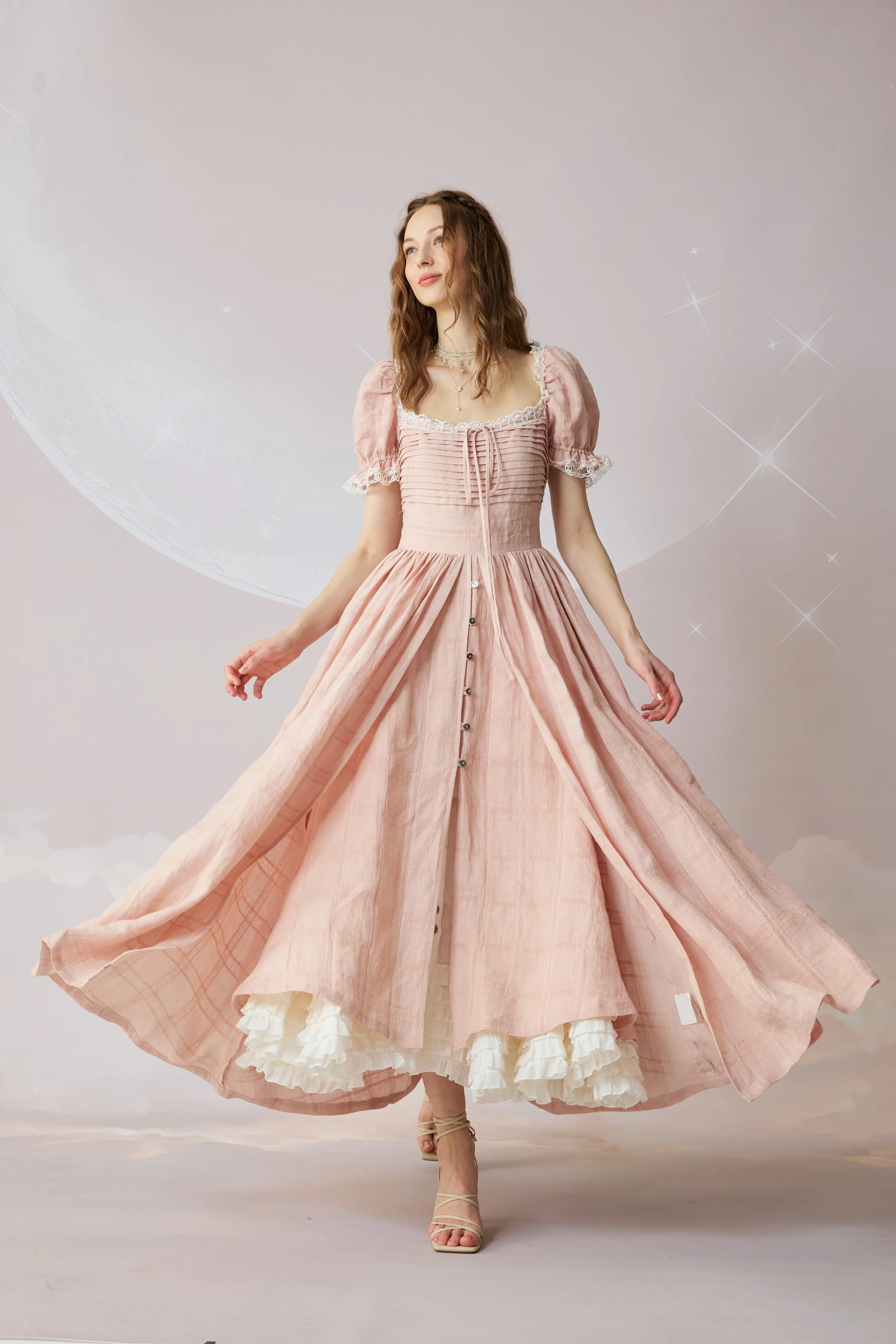 Monet Haze 26 | Fairy layered Linen Dress with pintucks - Image 8