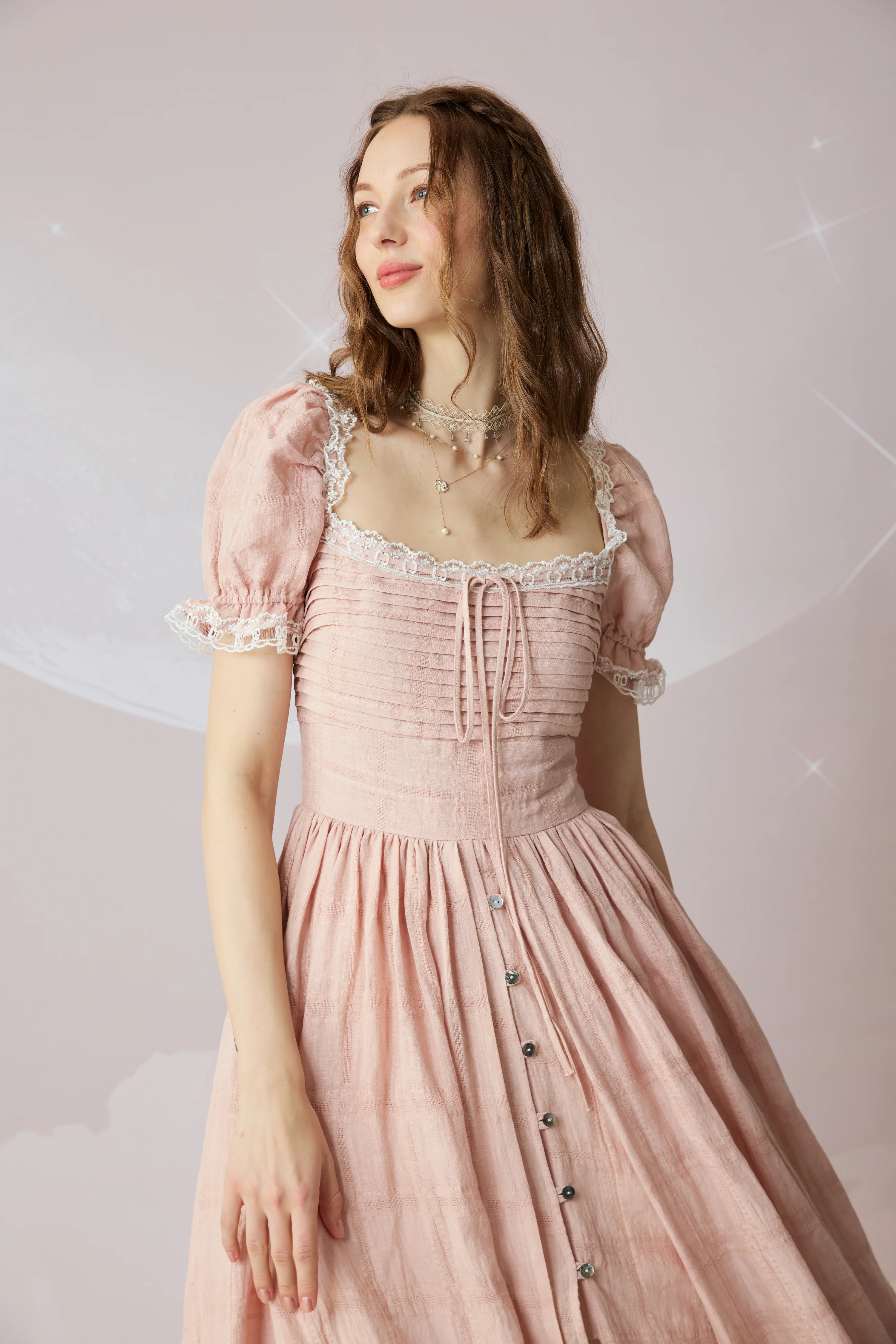 Monet Haze 26 | Fairy layered Linen Dress with pintucks - Image 9