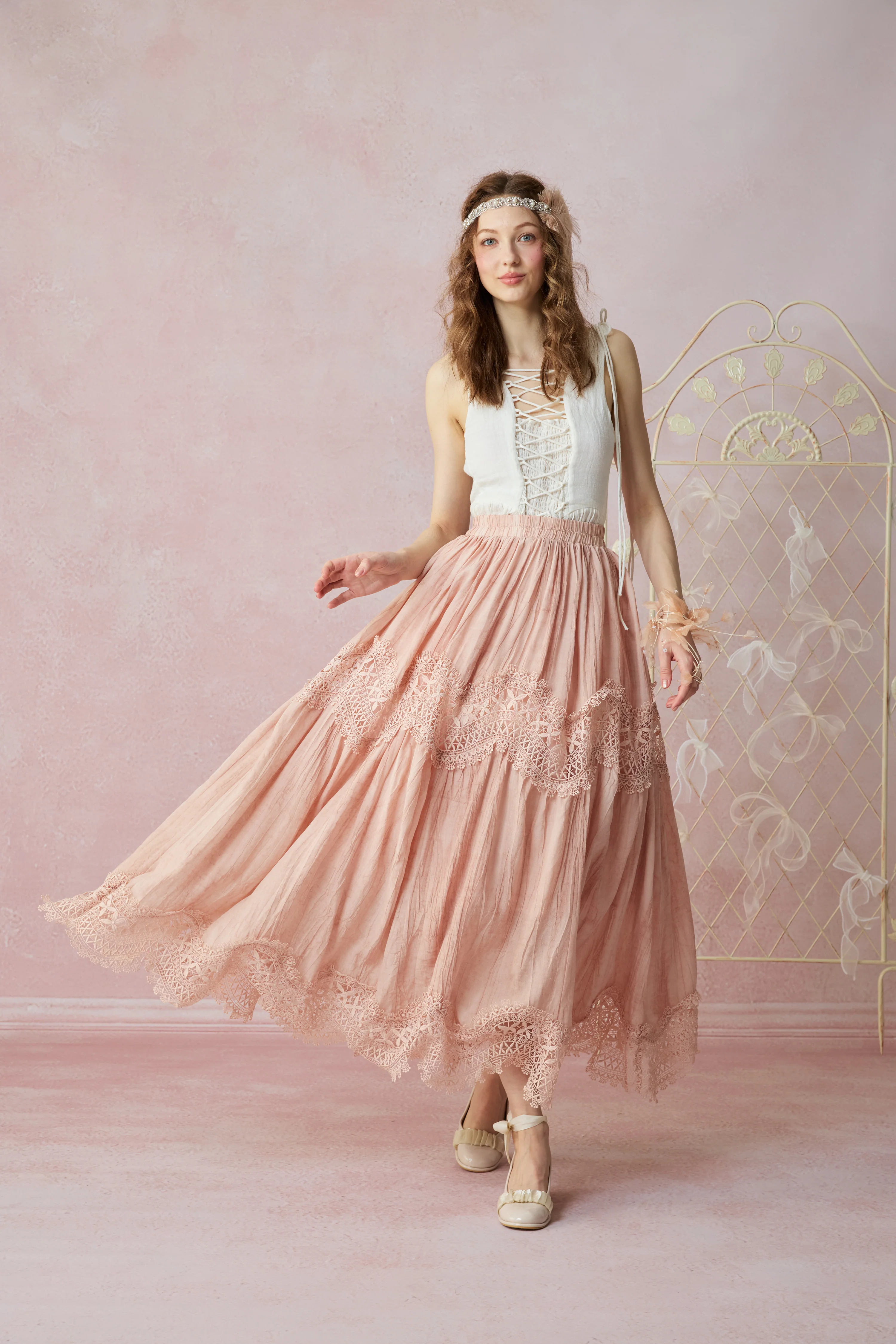 Moonstone 22 |Lace linen Maxi skirt - Image 11