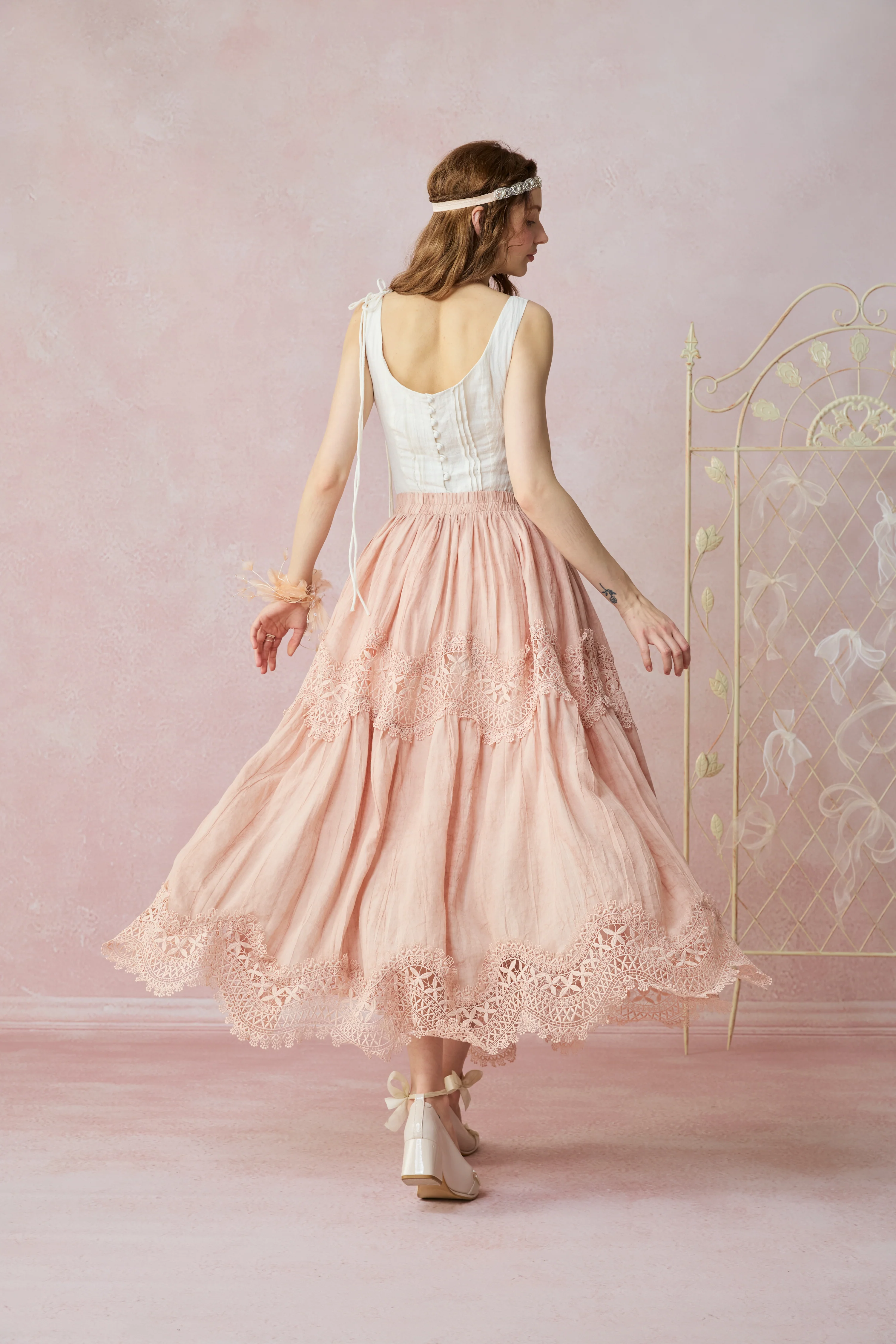 Moonstone 22 |Lace linen Maxi skirt - Image 12