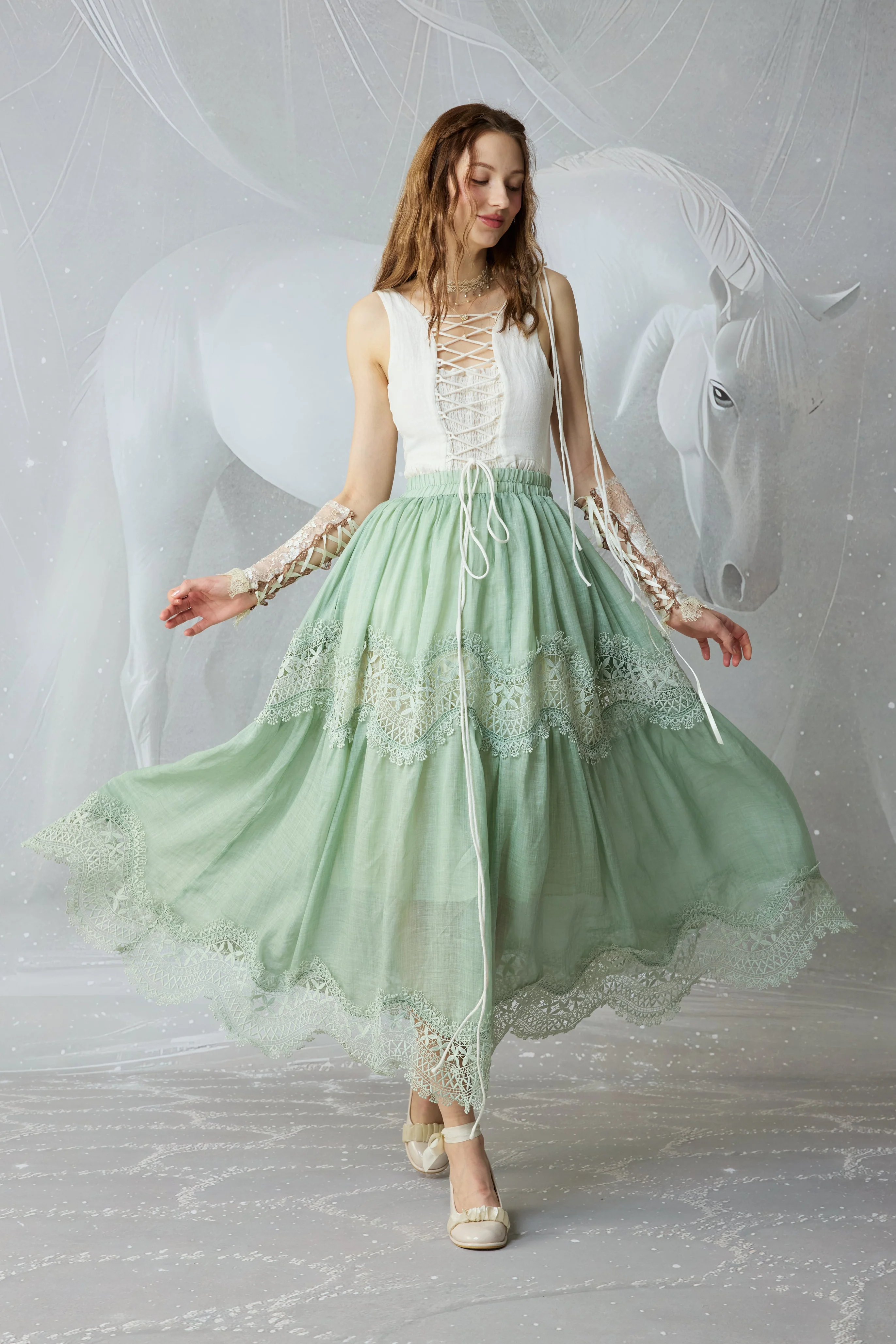 Moonstone 22 |Lace linen Maxi skirt - Image 11