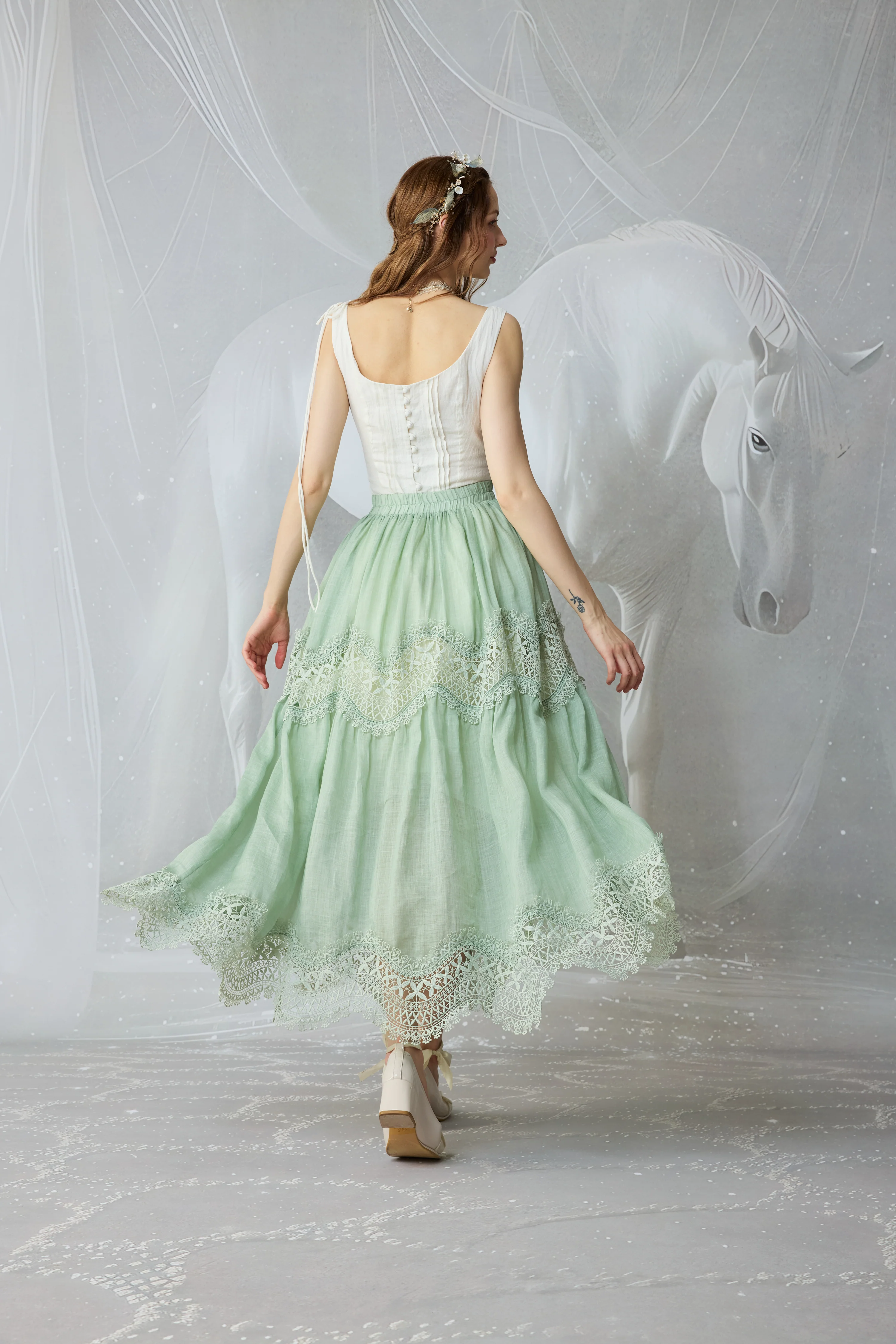 Moonstone 22 |Lace linen Maxi skirt - Image 12