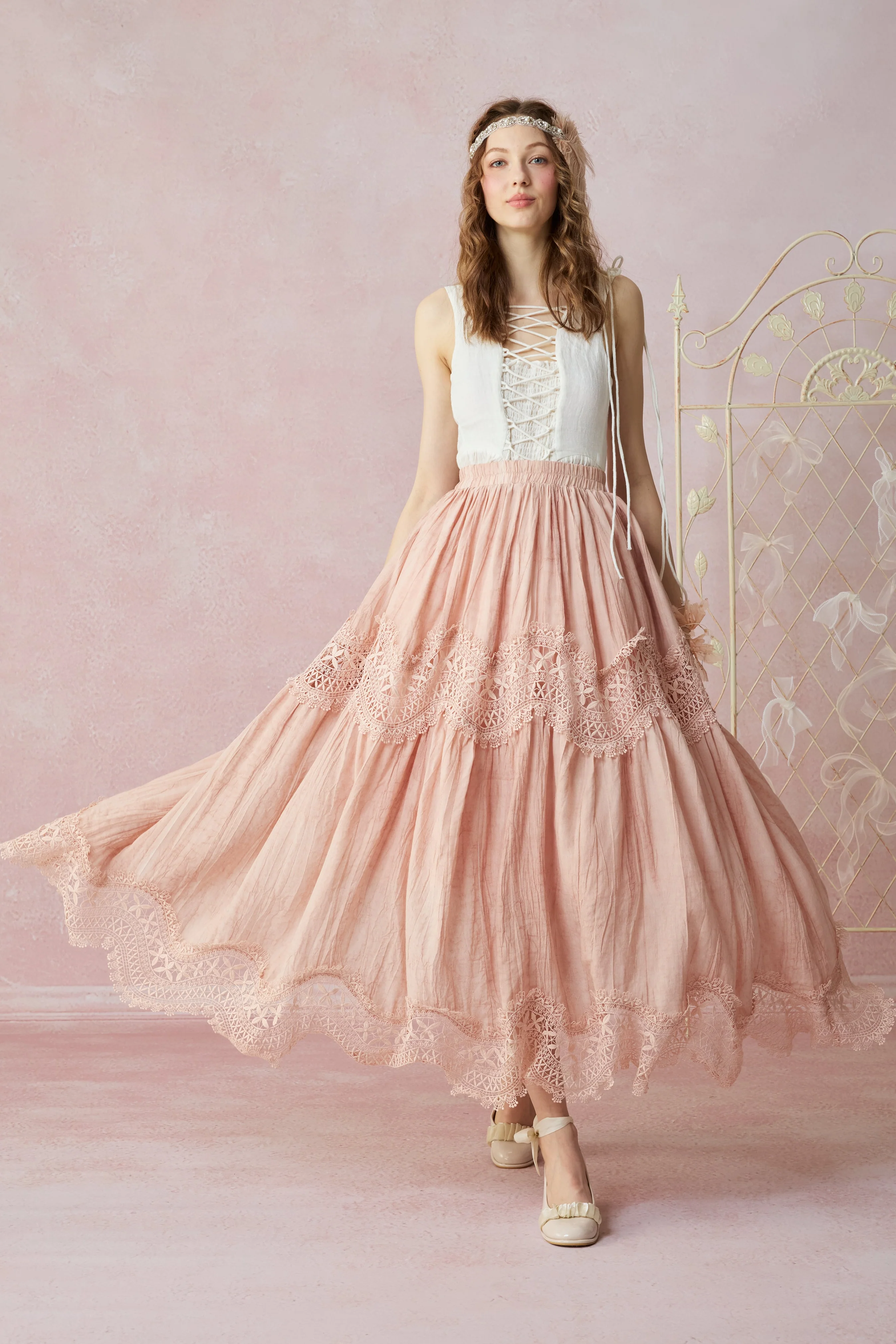 Moonstone 22 |Lace linen Maxi skirt - Image 15