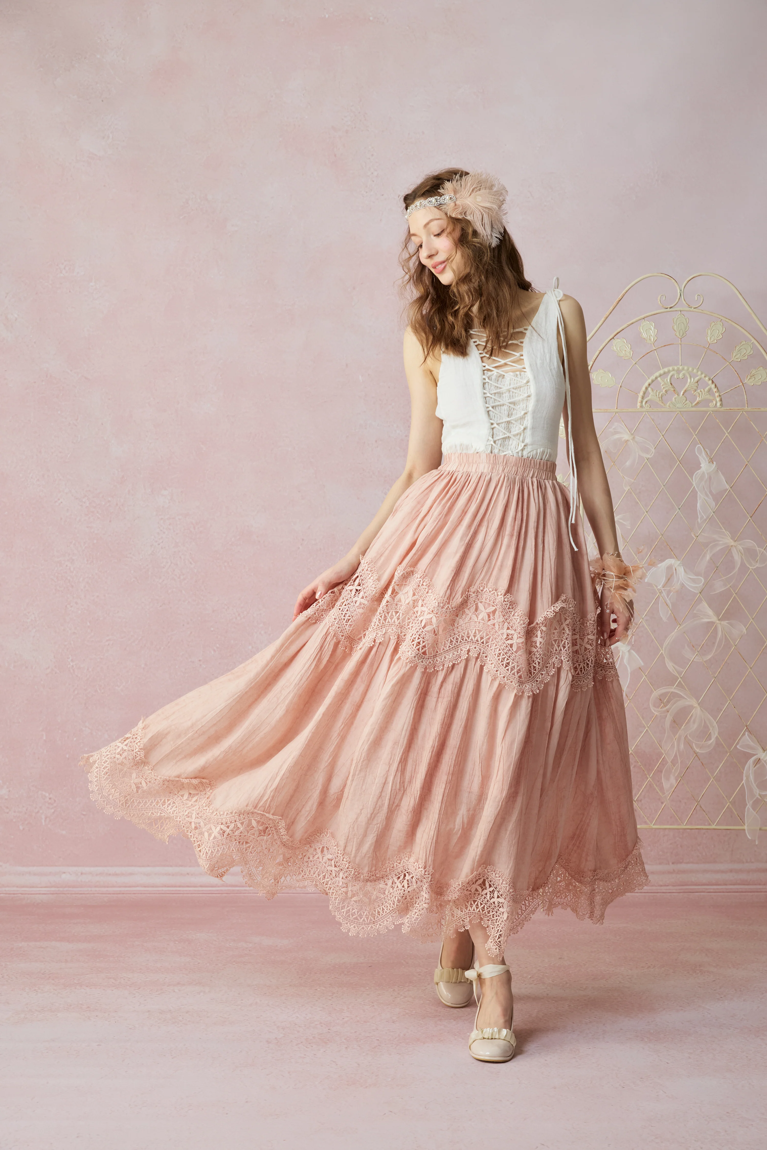 Moonstone 22 |Lace linen Maxi skirt - Image 16