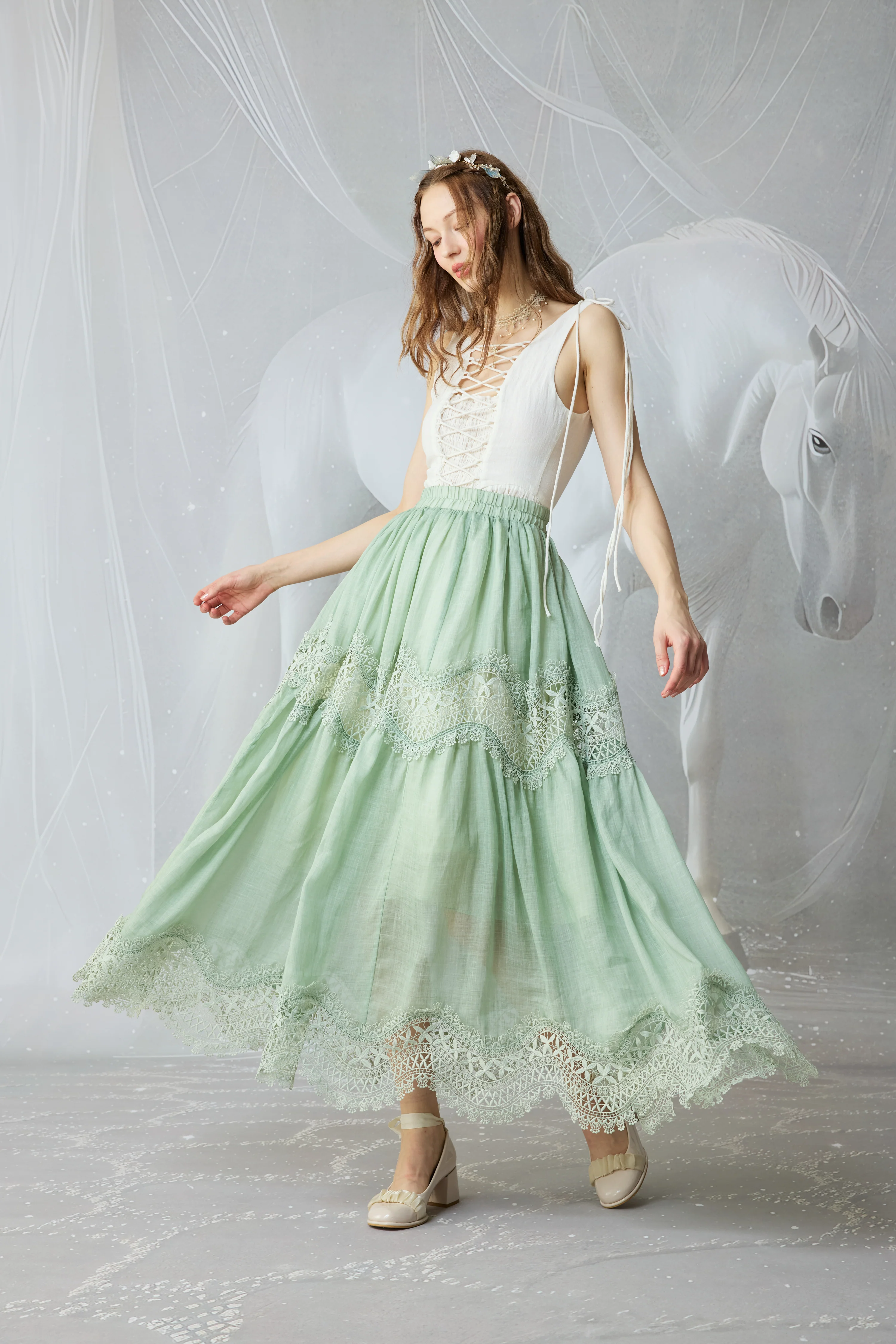 Moonstone 22 |Lace linen Maxi skirt - Image 5