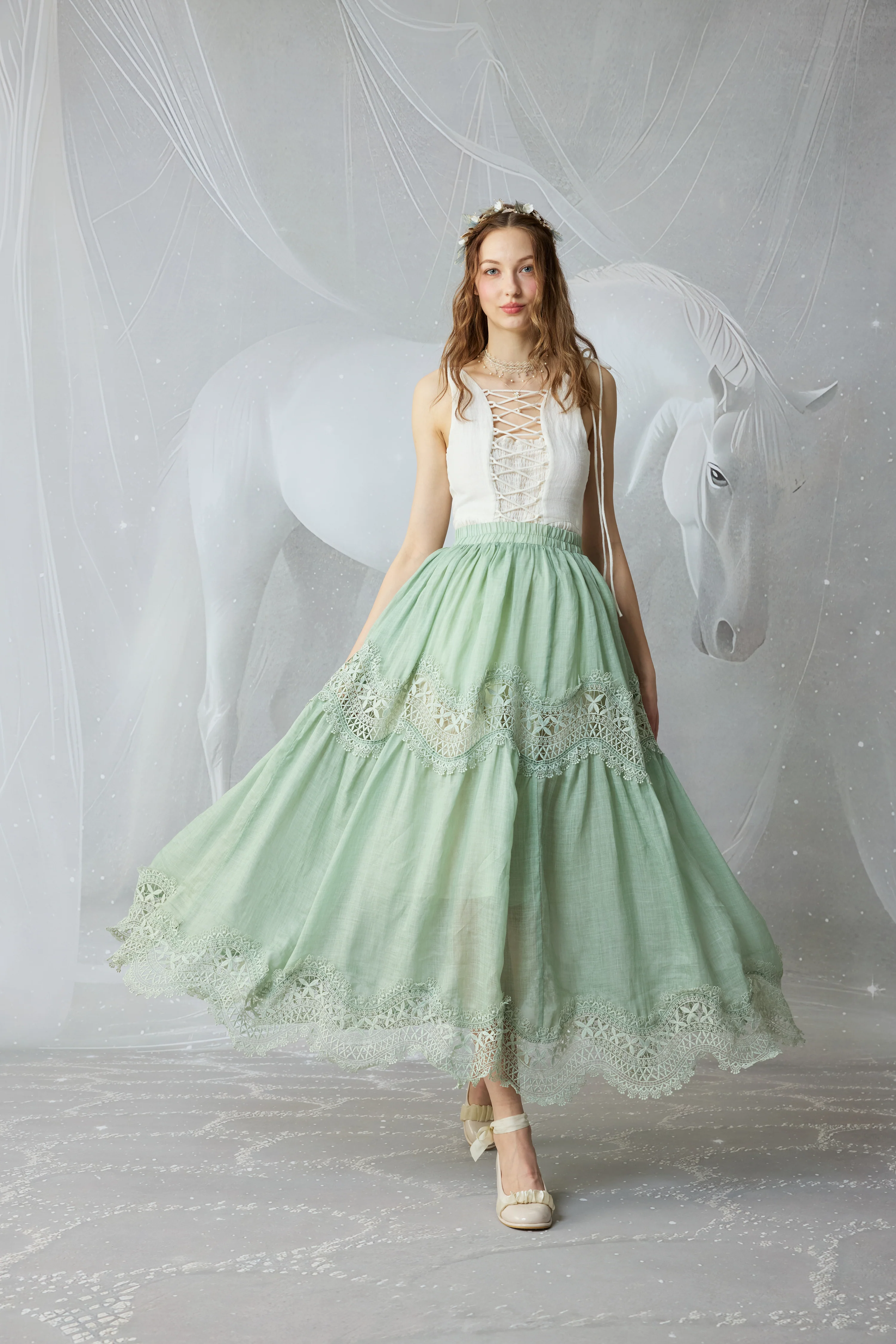Moonstone 22 |Lace linen Maxi skirt - Image 6