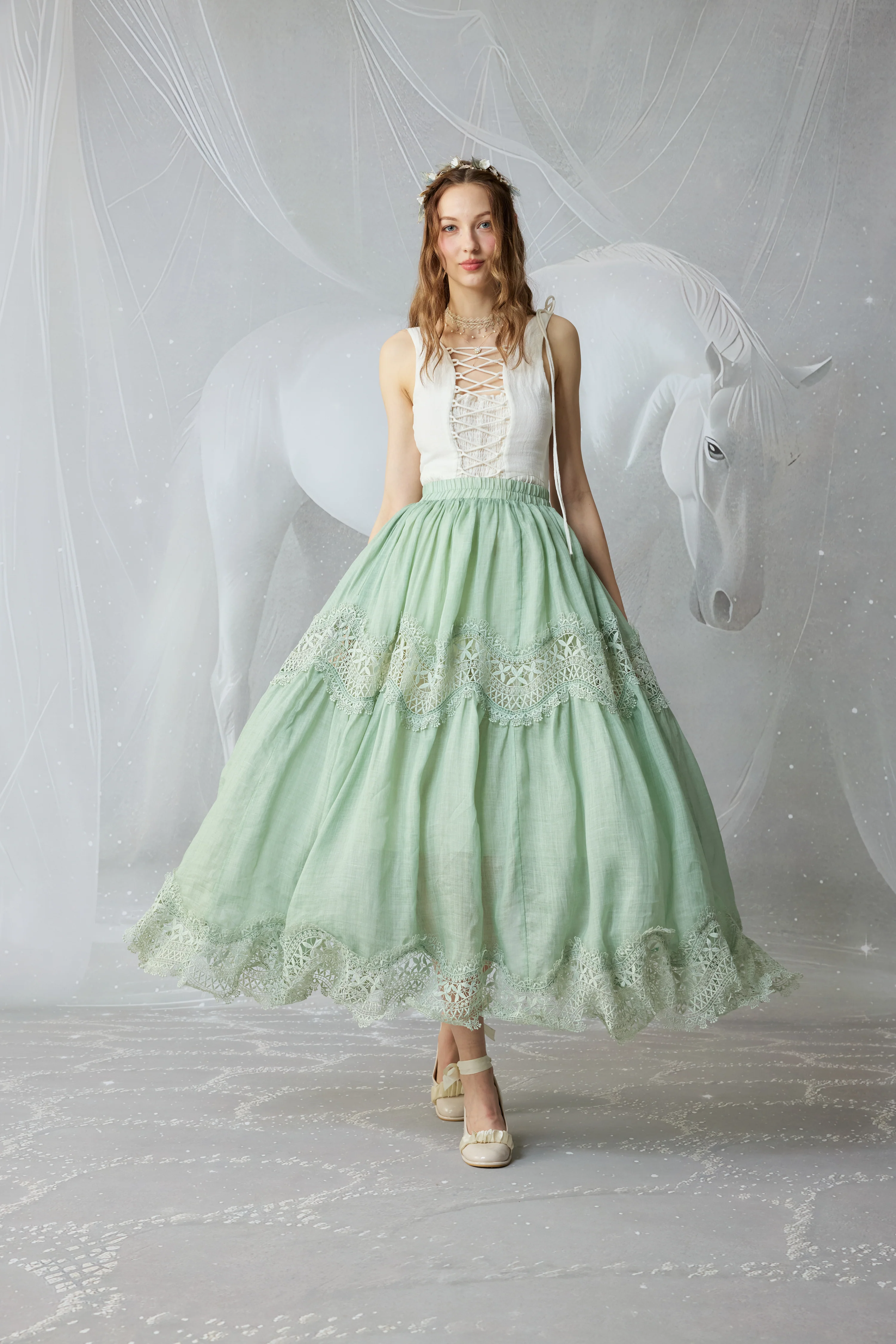 Moonstone 22 |Lace linen Maxi skirt - Image 7
