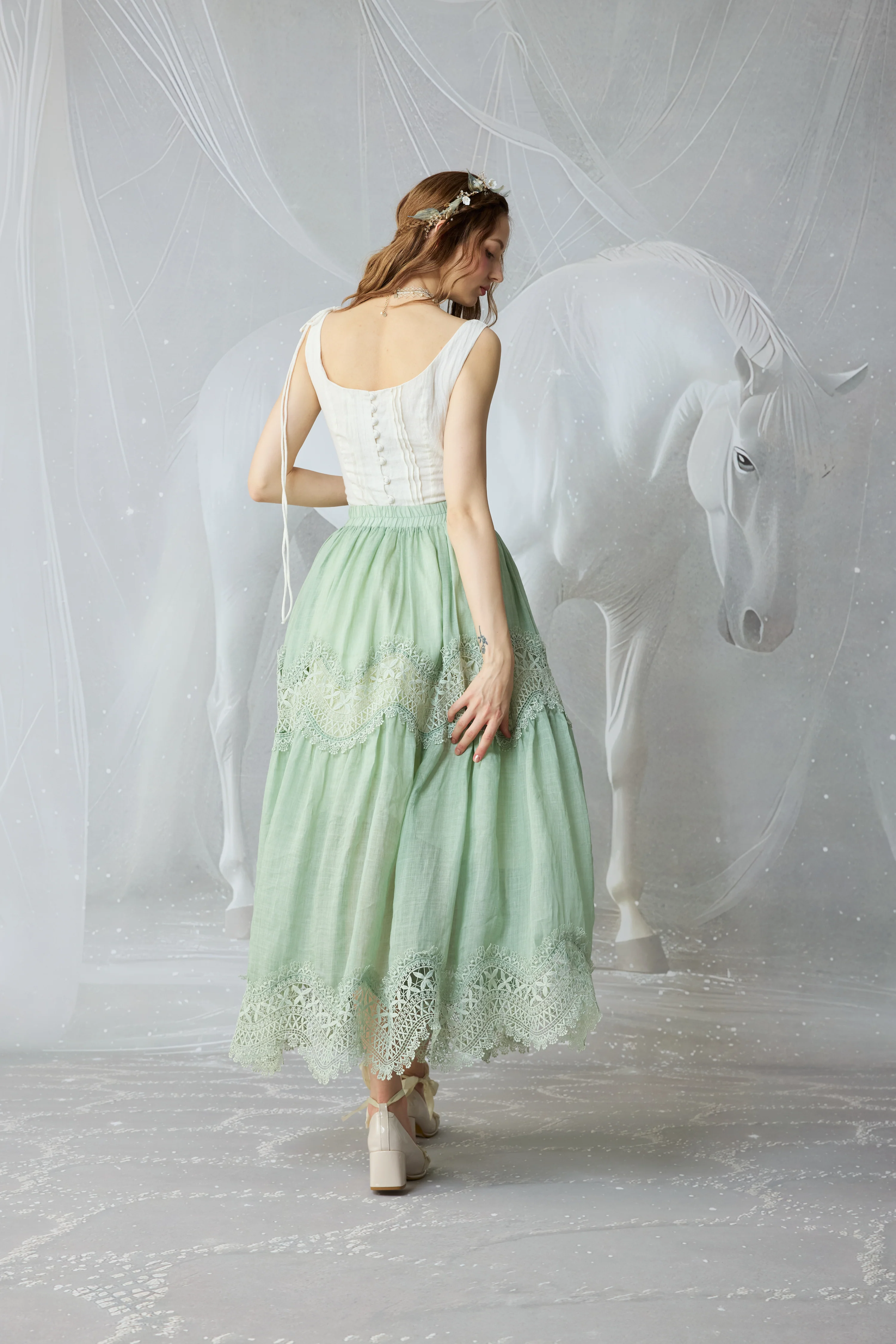Moonstone 22 |Lace linen Maxi skirt - Image 8