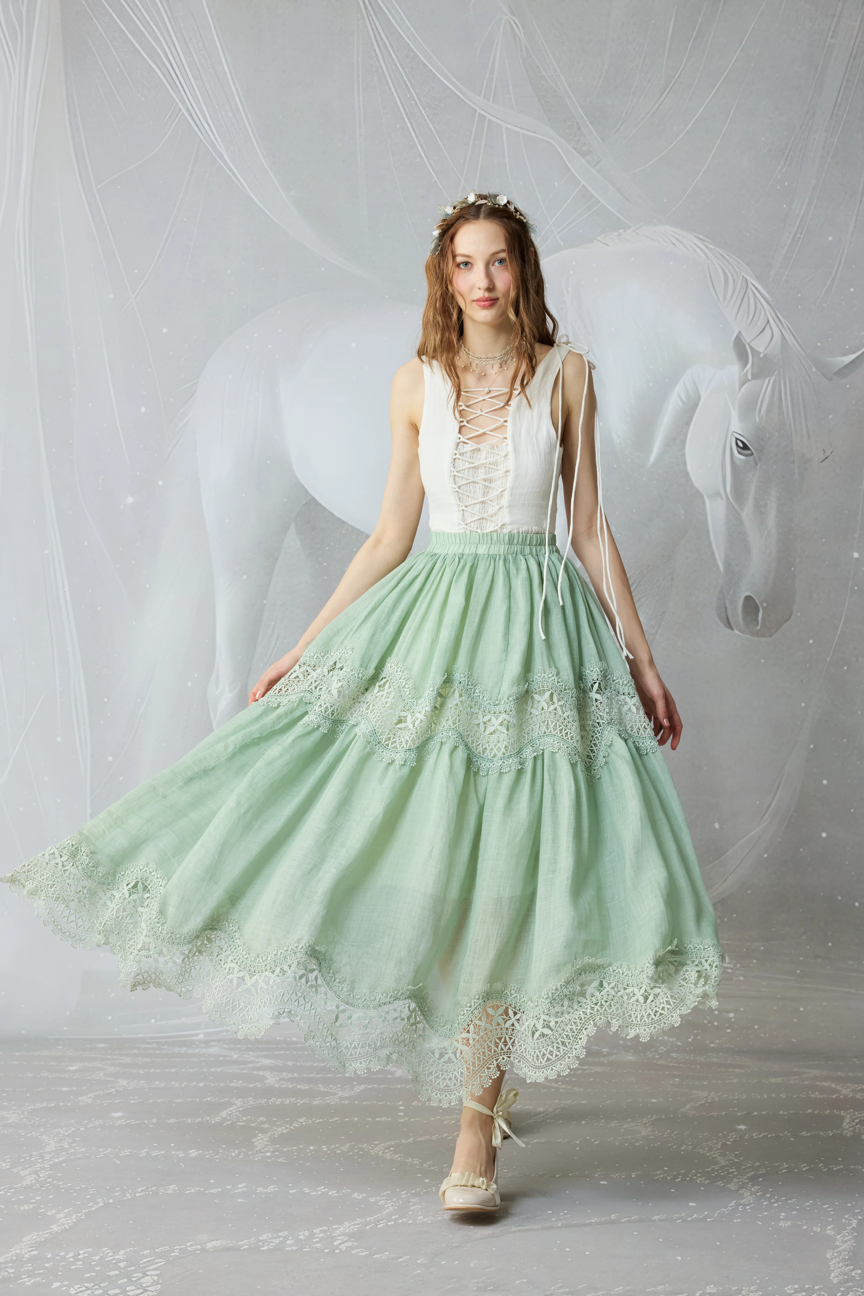 Moonstone 22 |Lace linen Maxi skirt - Image 9