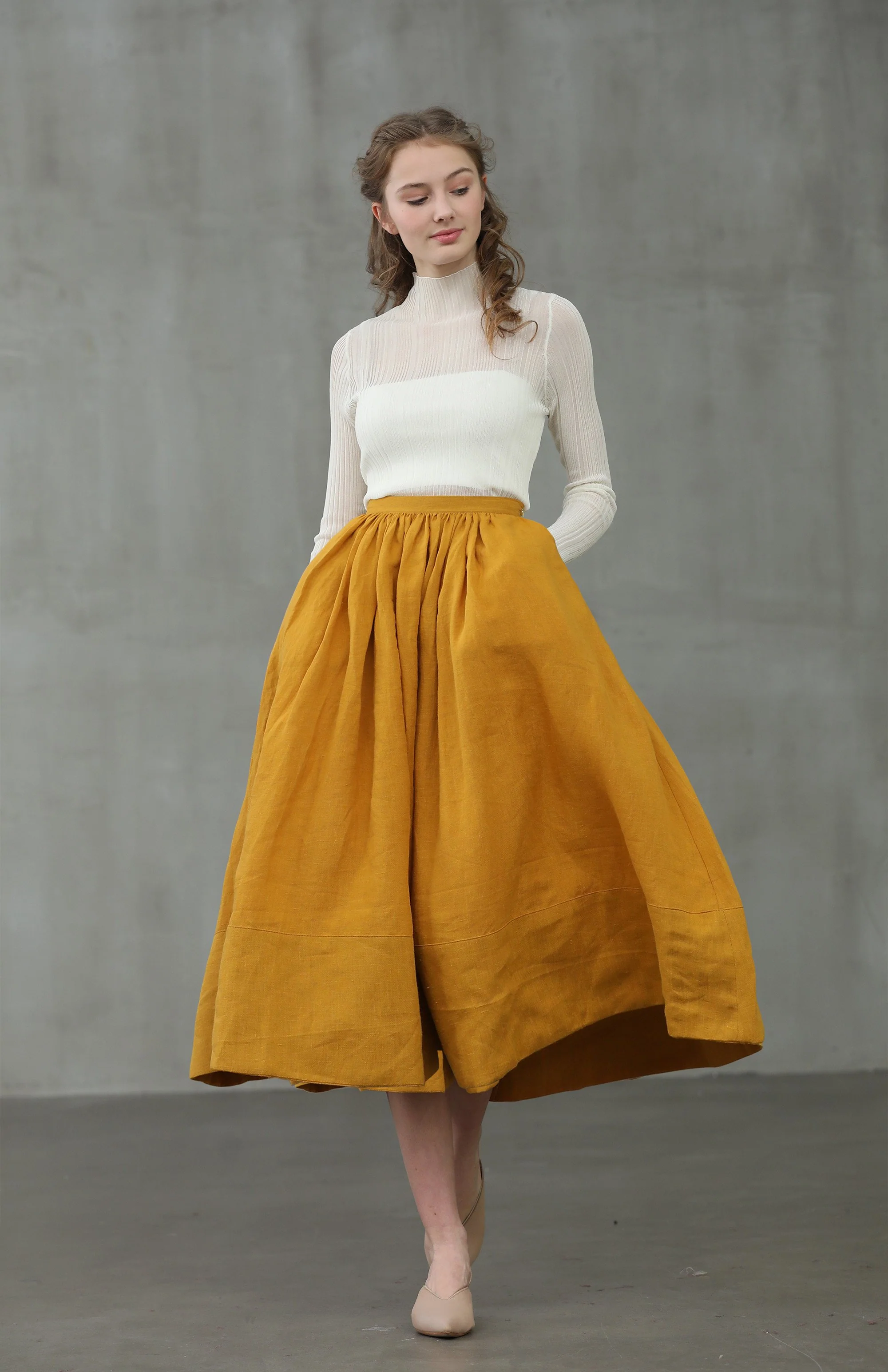 Daisy 03 | mustard yellow linen skirt - Image 3