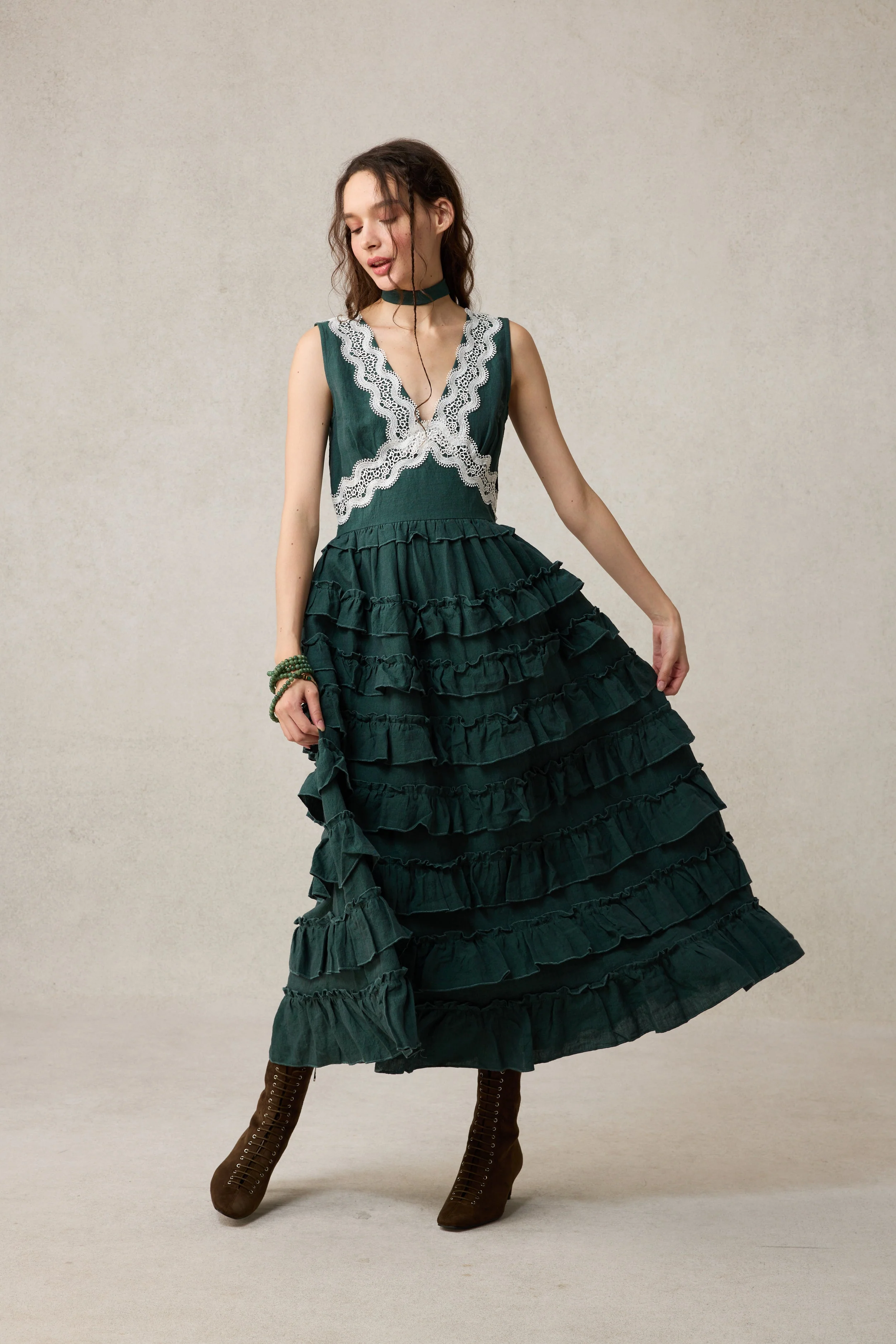 Nolita 28 |Lace & Linen Dress Gown （With Gift scarf) - Image 15