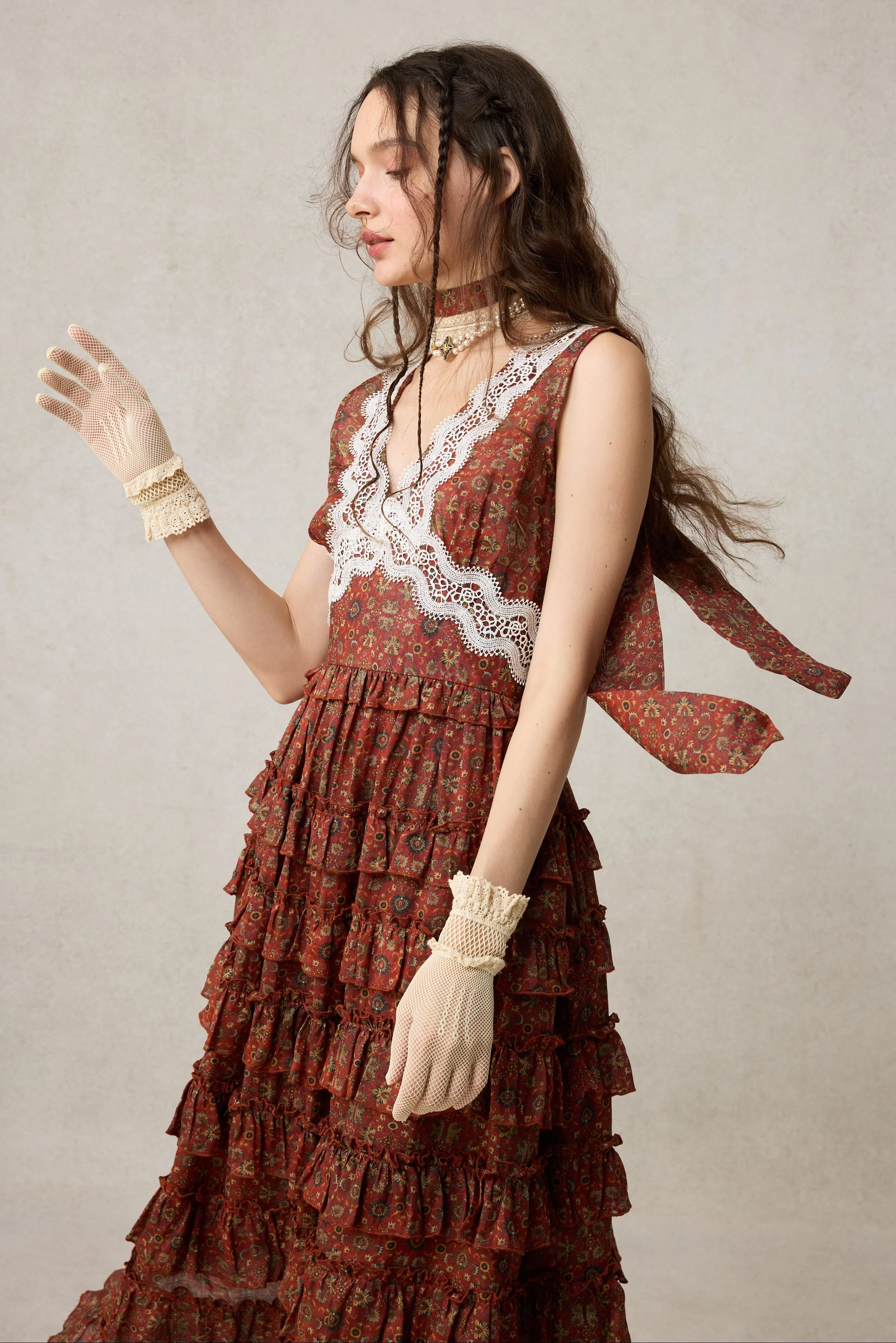 Nolita 28 |Lace & Linen Dress Gown （With Gift scarf) - Image 2