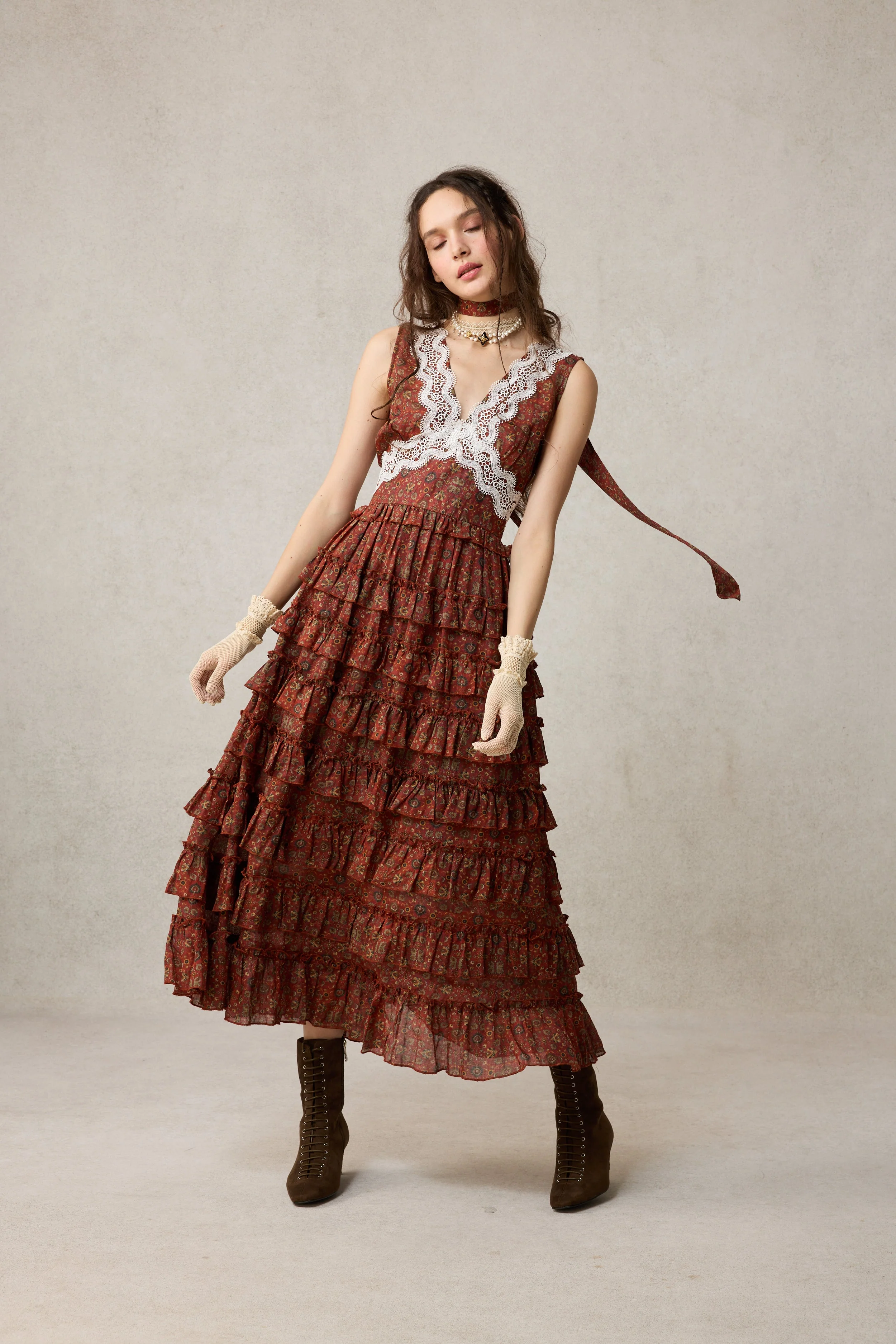 Nolita 28 |Lace & Linen Dress Gown （With Gift scarf) - Image 3