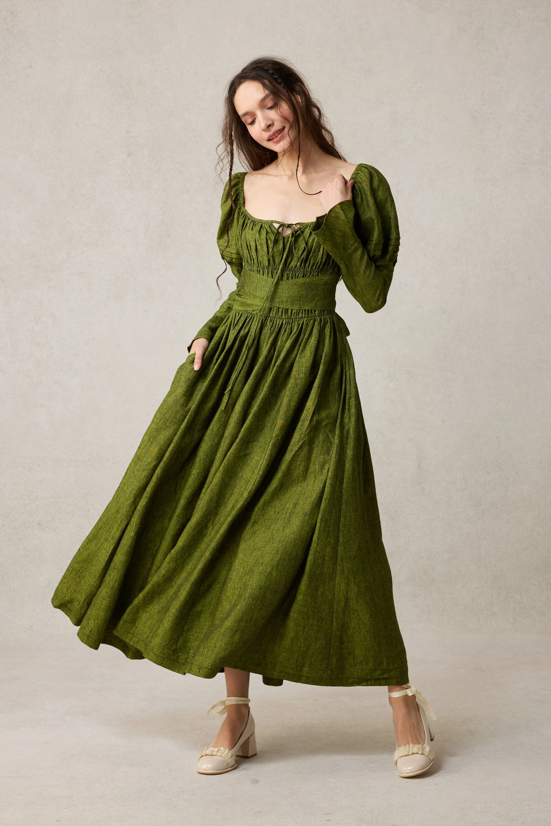 Paisley 11 | Elegant Floral Linen Dress - Image 15