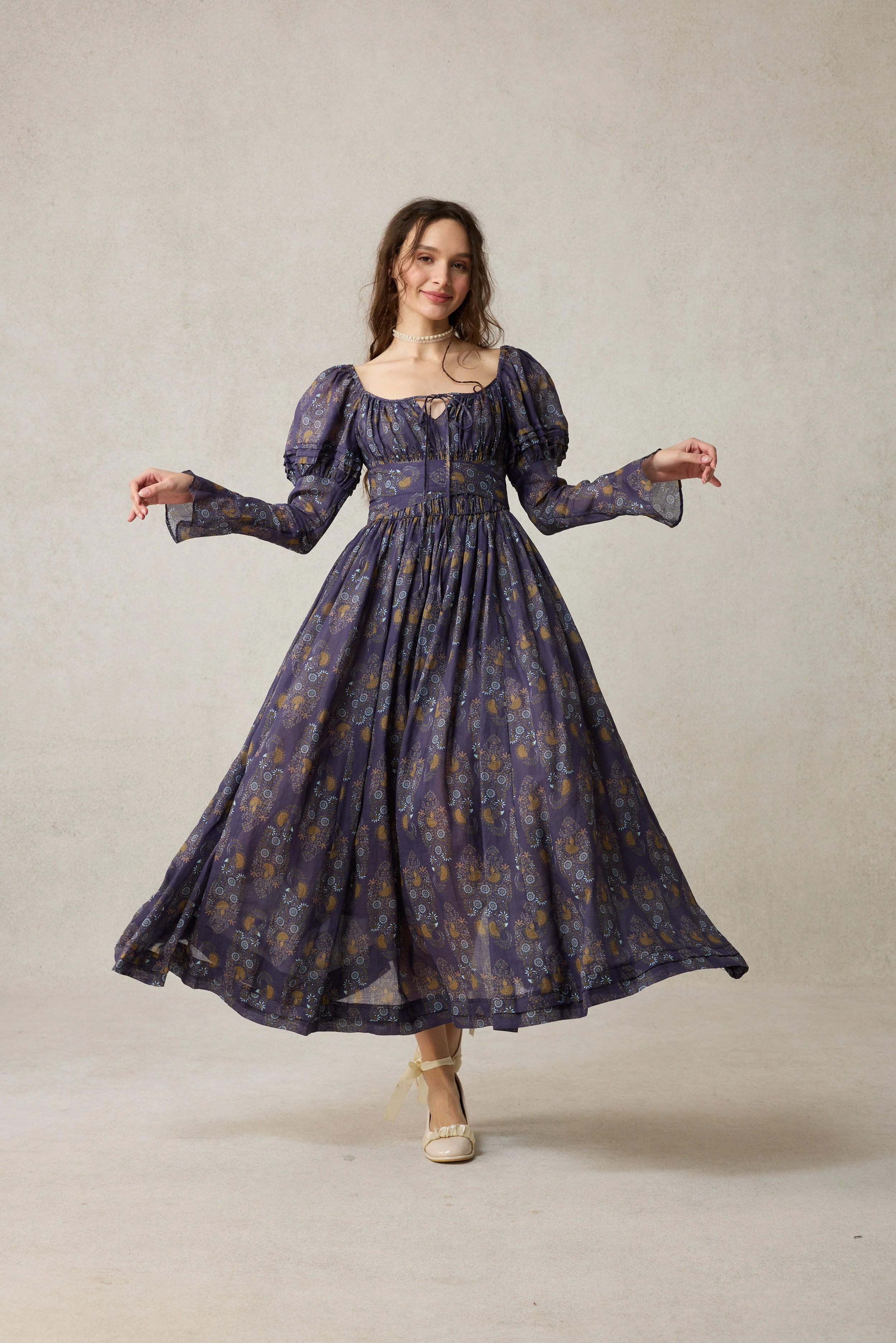 Paisley 11 | Elegant Floral Linen Dress - Image 3