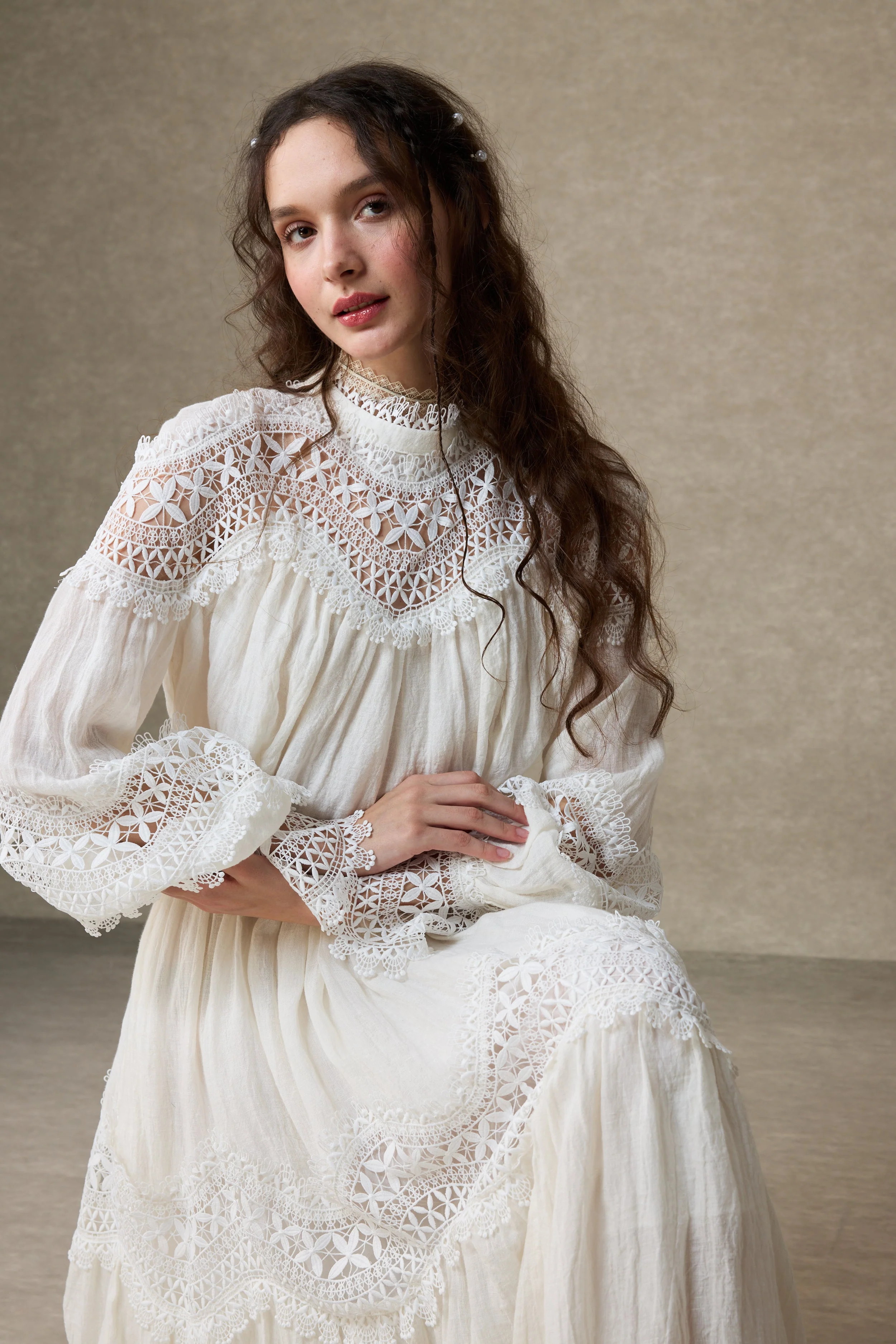 Pearlman 25 | Lace Linen Dress Gown - Image 14