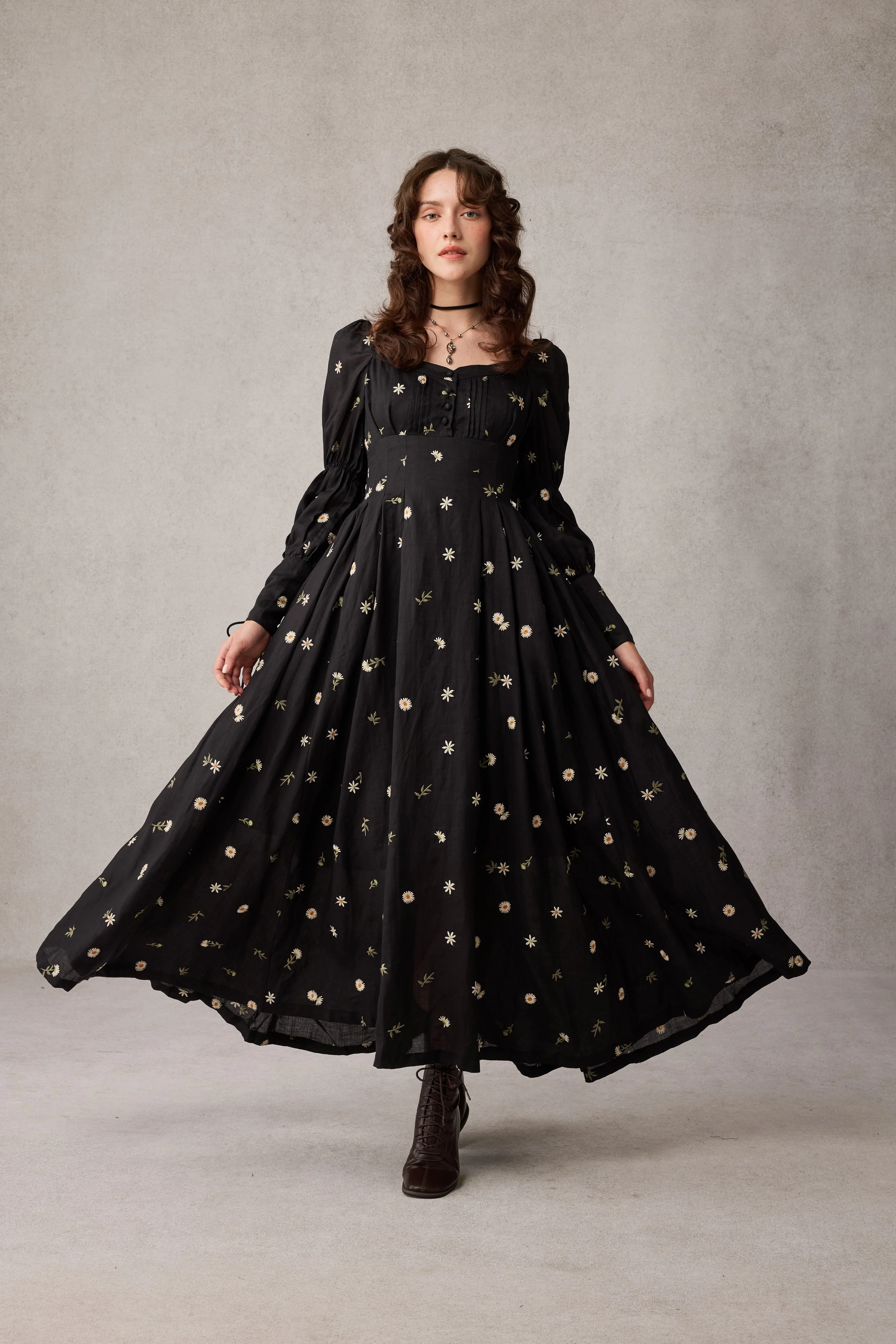Phoenix 24 | Embroidery Daisy Linen Dress - Image 12