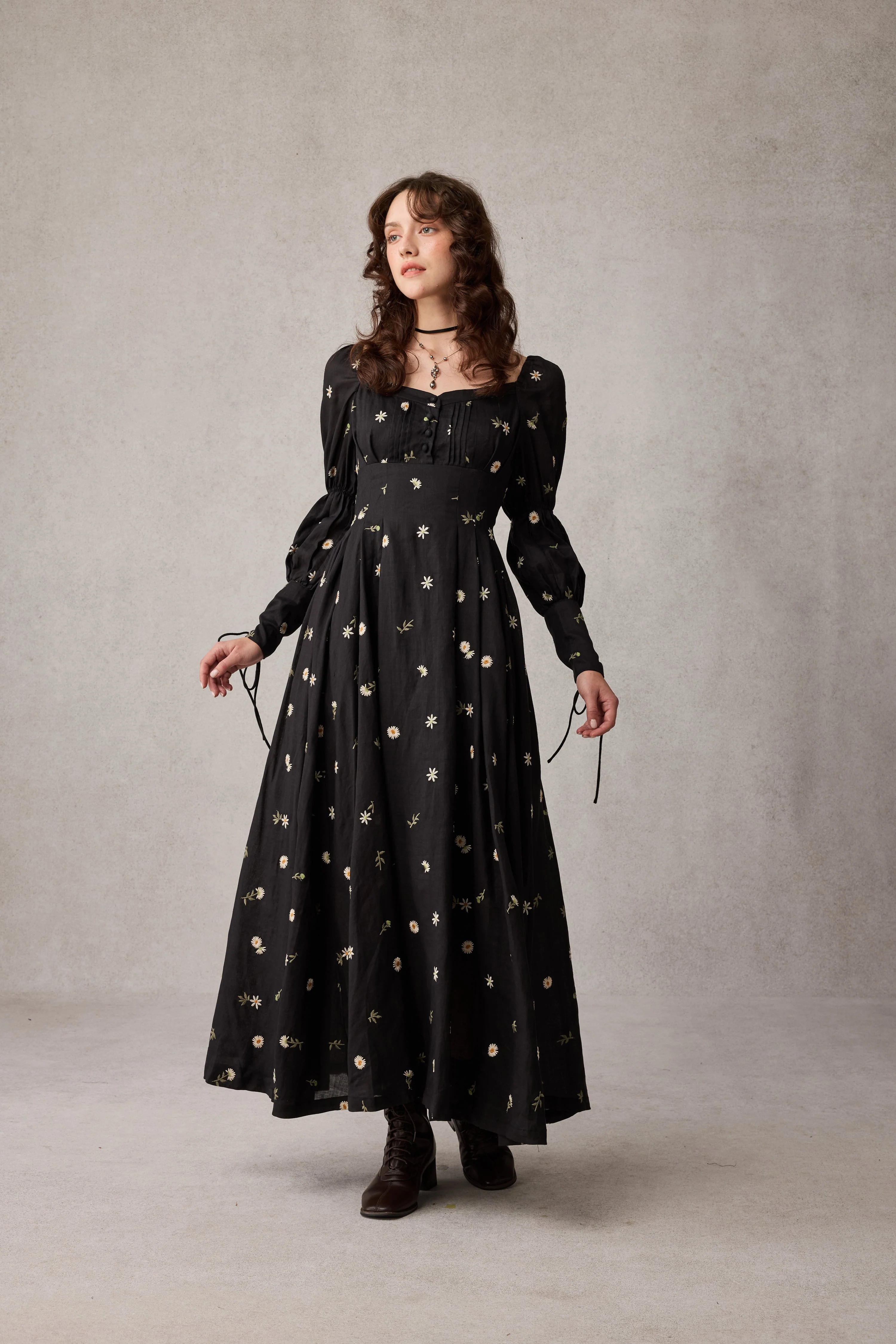 Phoenix 24 | Embroidery Daisy Linen Dress - Image 13