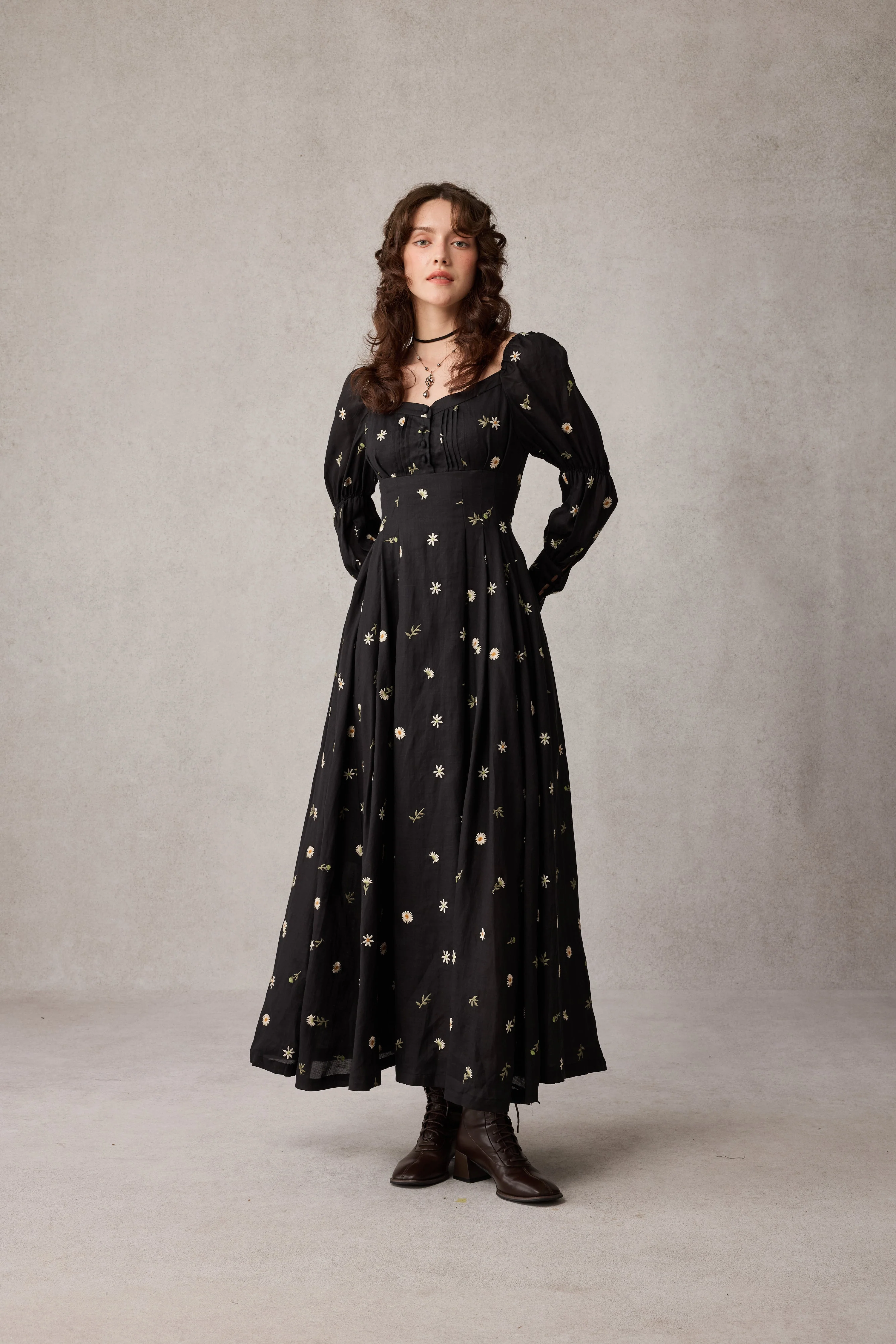 Phoenix 24 | Embroidery Daisy Linen Dress - Image 16