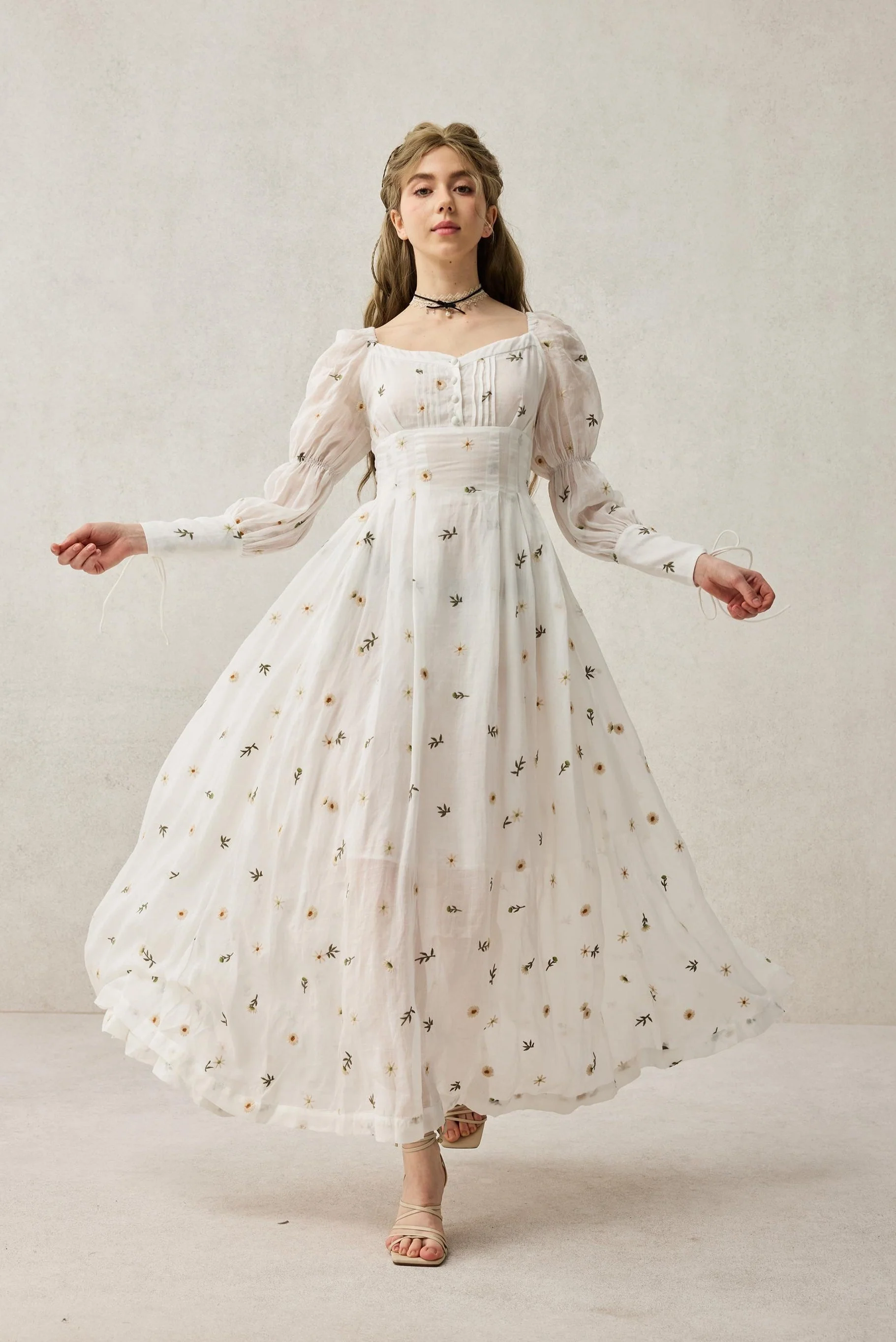 Phoenix 24 | Embroidery Daisy Linen Dress - Image 10