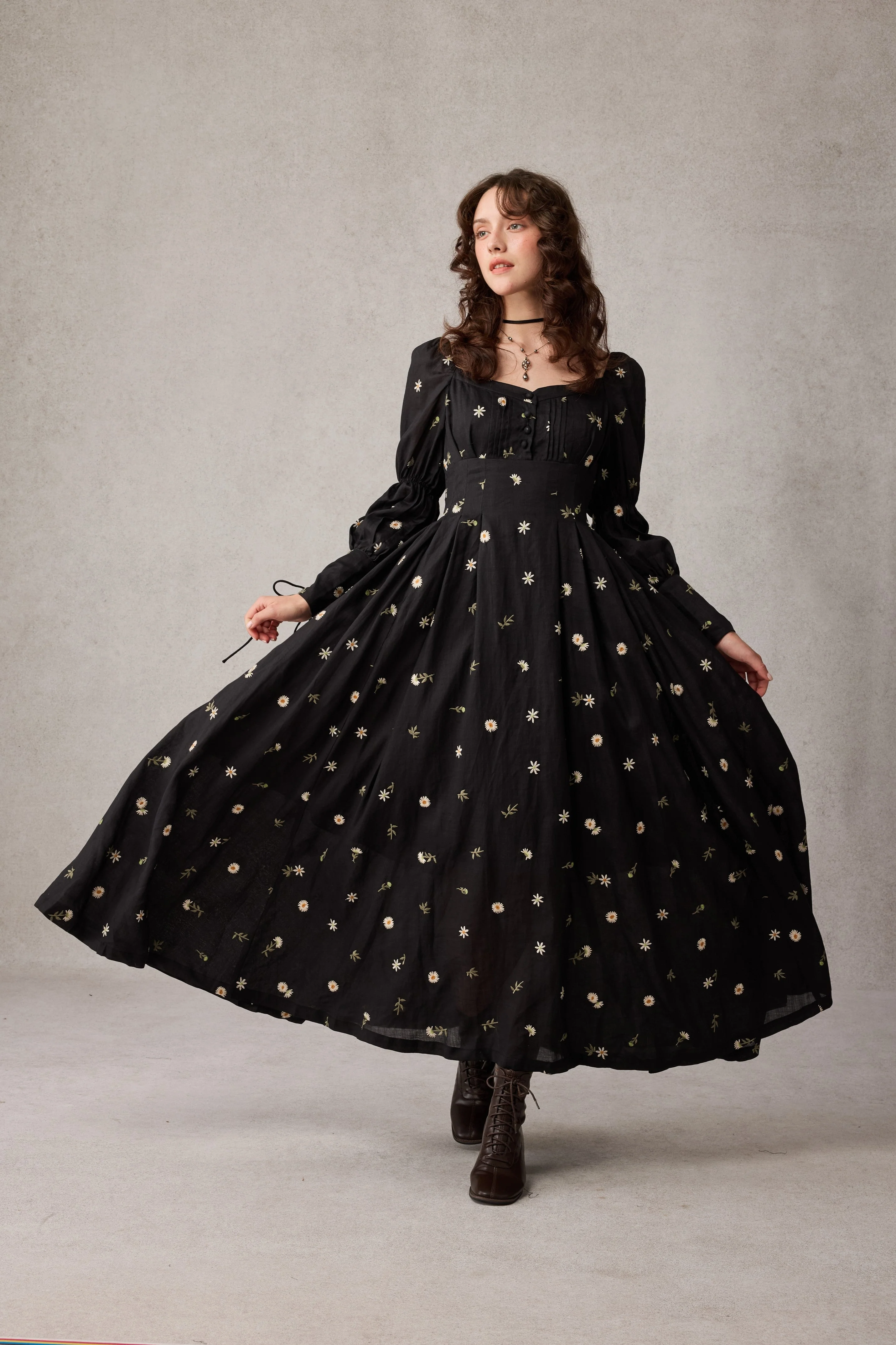Phoenix 24 | Embroidery Daisy Linen Dress - Image 3