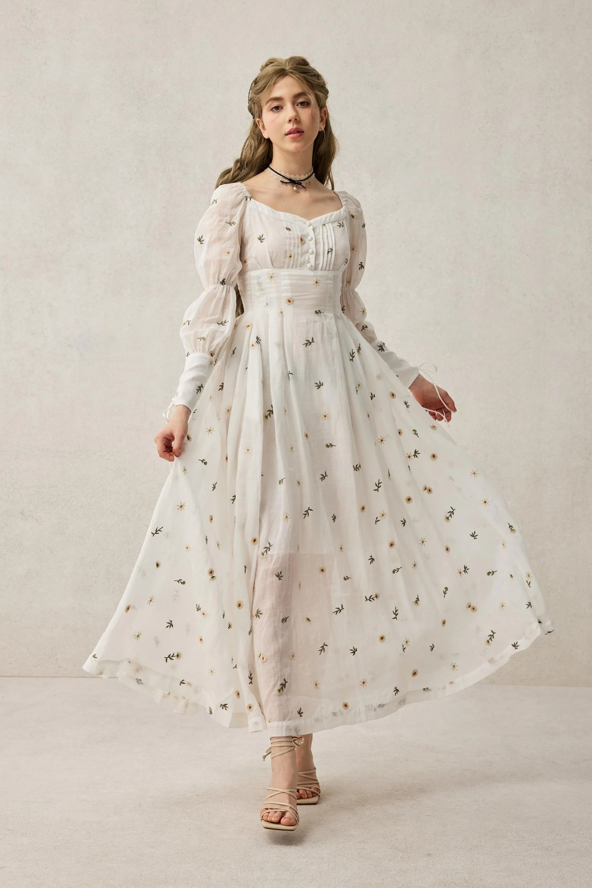 Phoenix 24 | Embroidery Daisy Linen Dress - Image 11