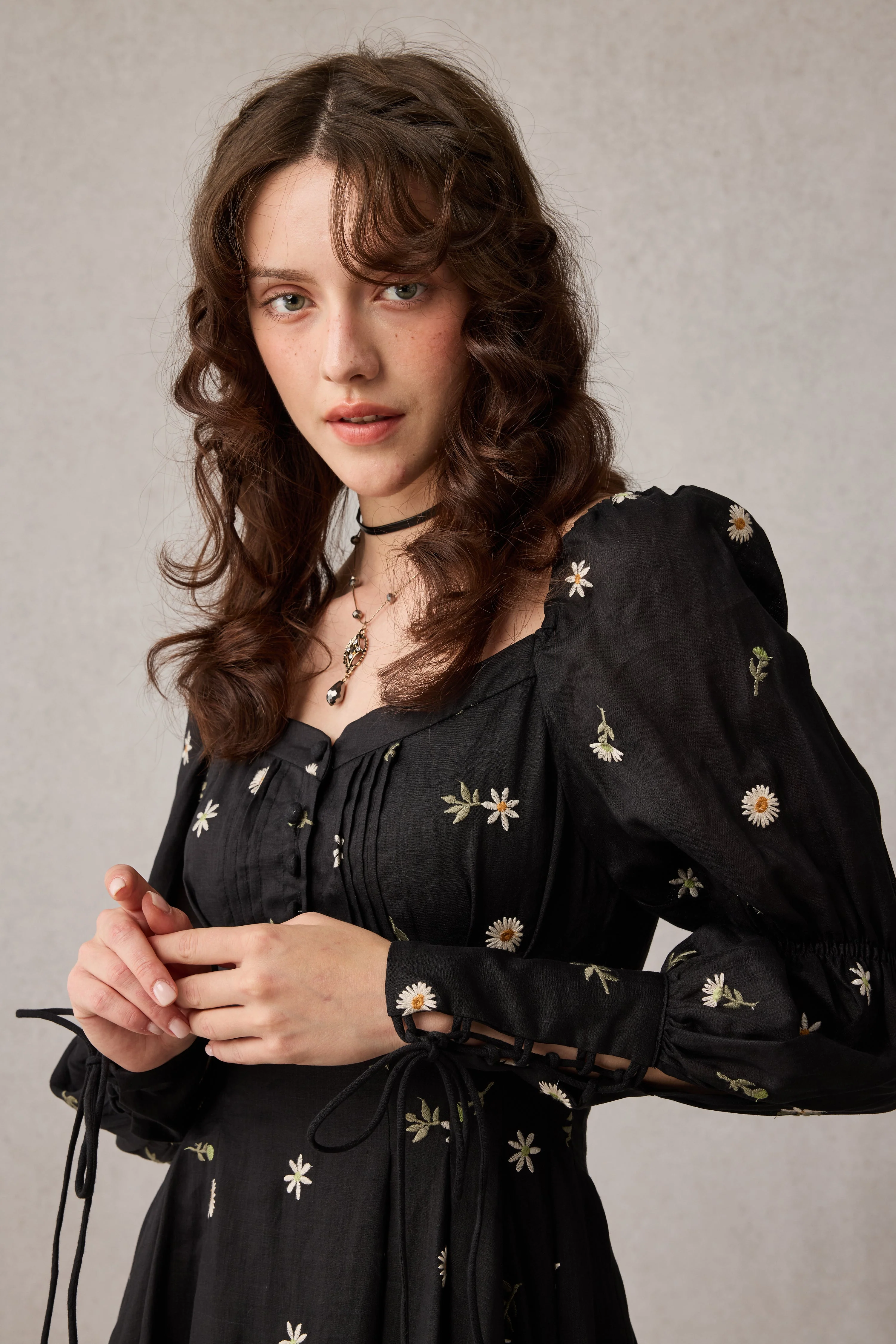Phoenix 24 | Embroidery Daisy Linen Dress - Image 4