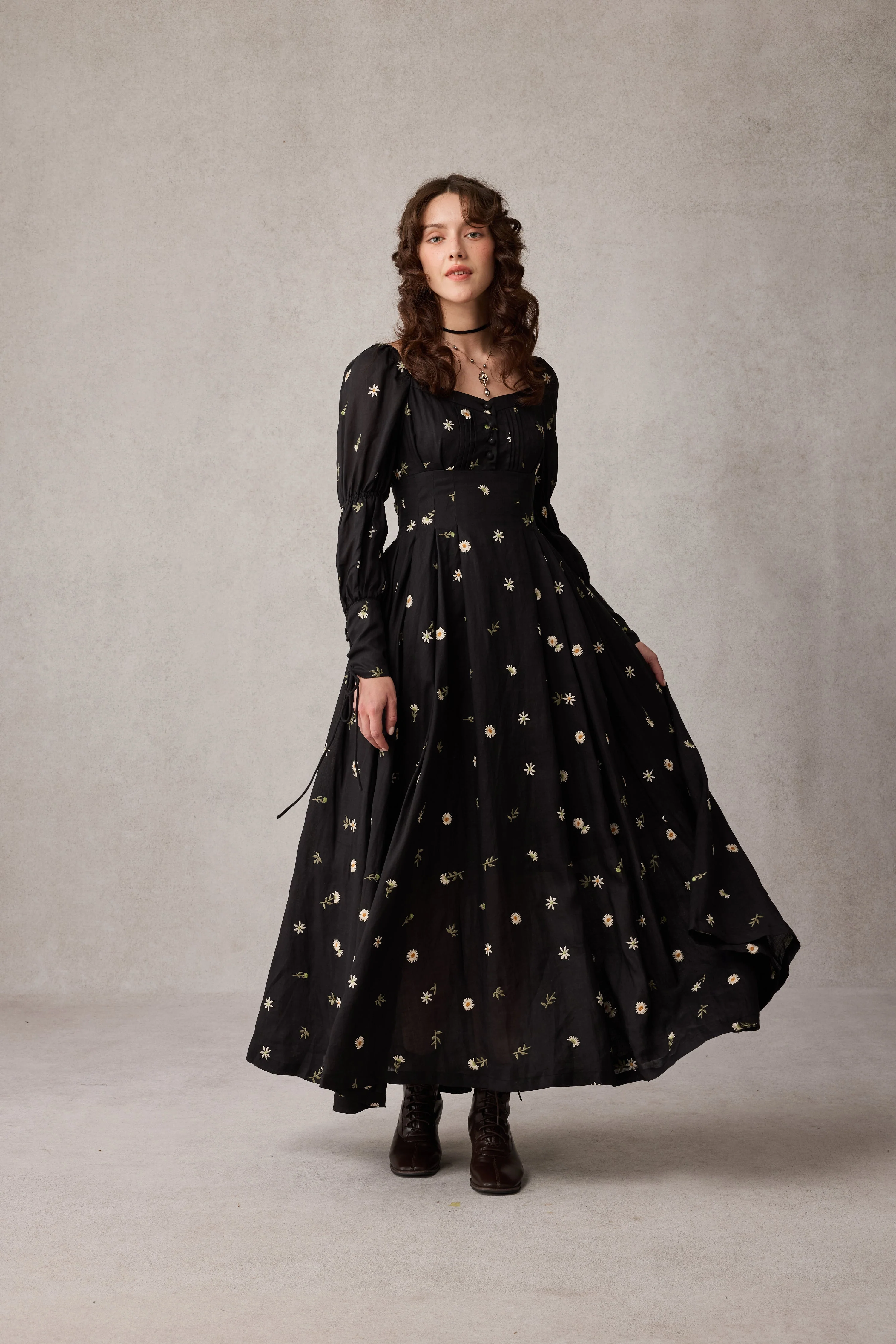 Phoenix 24 | Embroidery Daisy Linen Dress - Image 6
