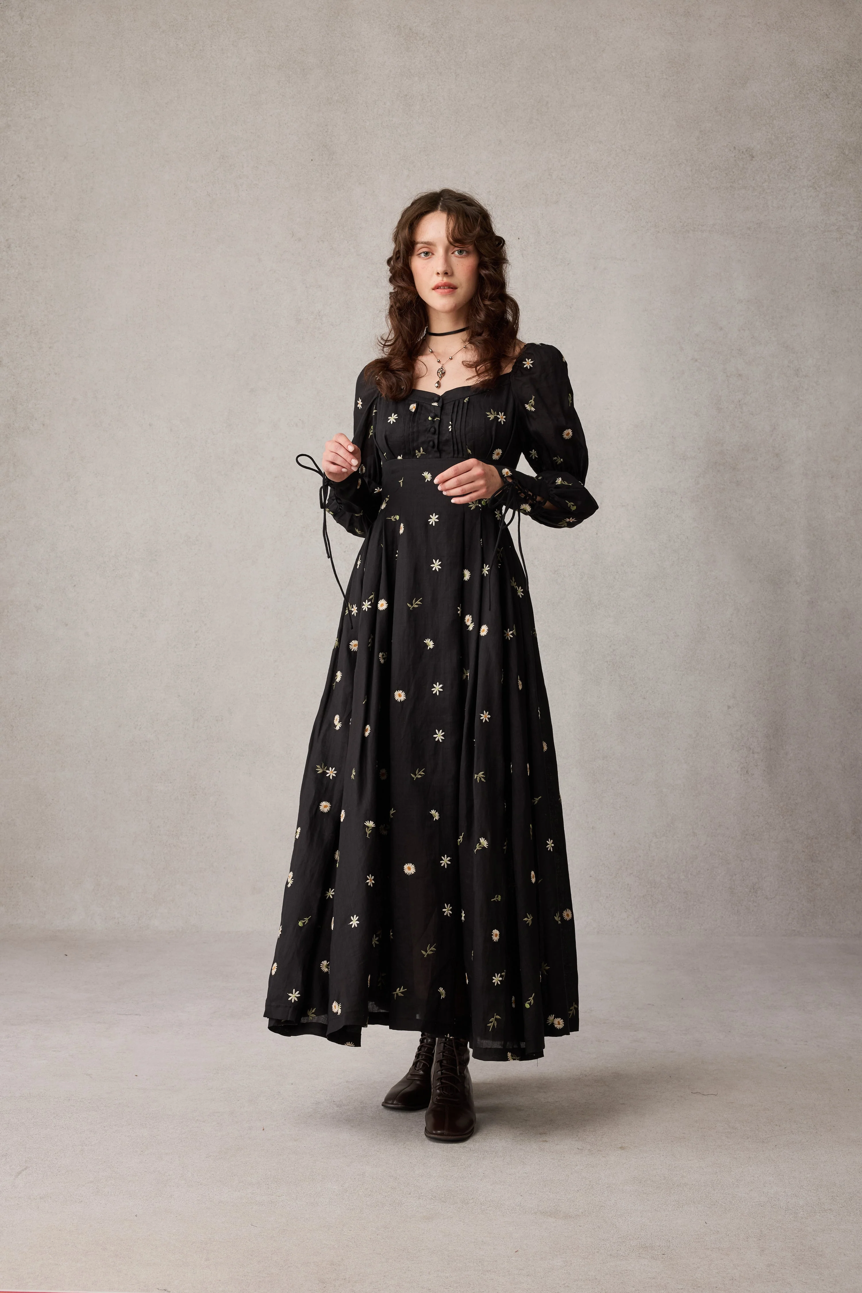 Phoenix 24 | Embroidery Daisy Linen Dress - Image 9