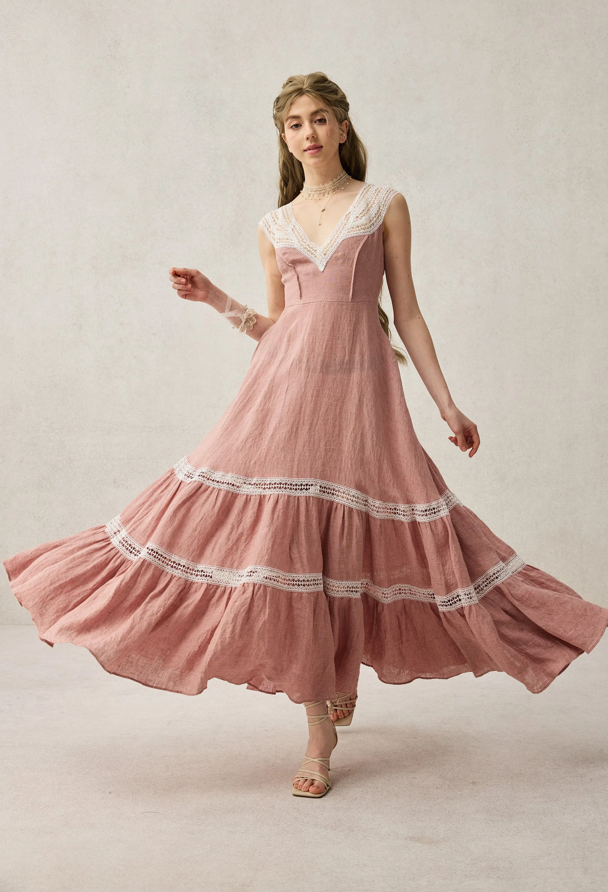 Cherry Tree 25 | Lace Linen flared dress - Image 27