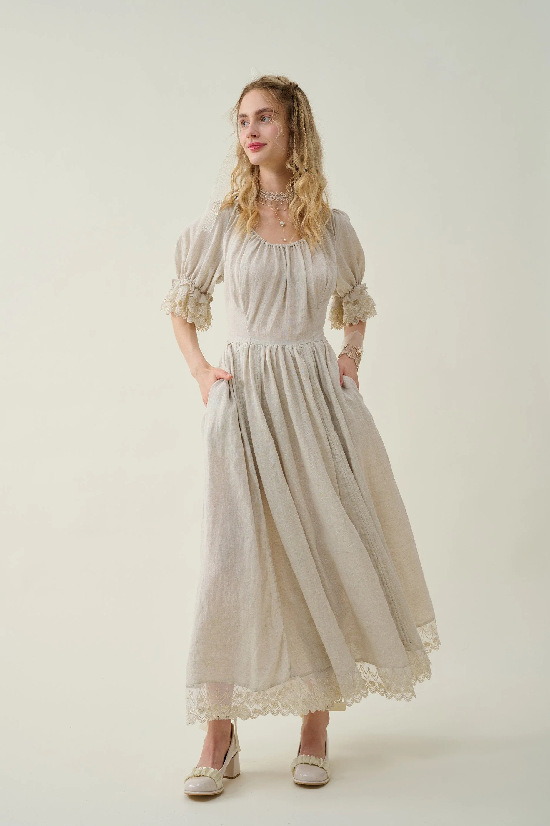 Elowen 27 | Lace Linen dress gown ( 2 way to wear ) - Image 14