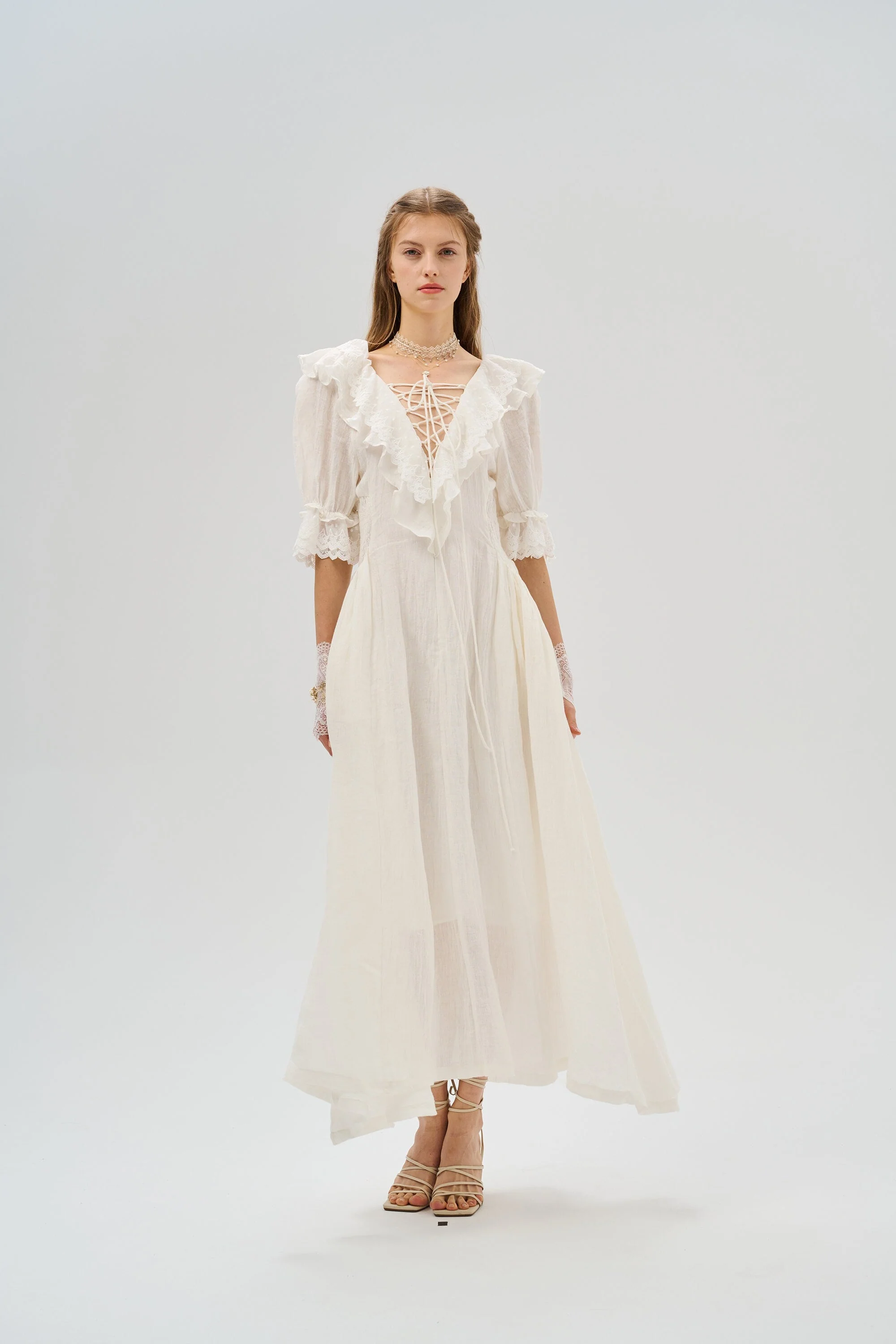 Elysia 15 | Lace-up linen flared dress - Image 16