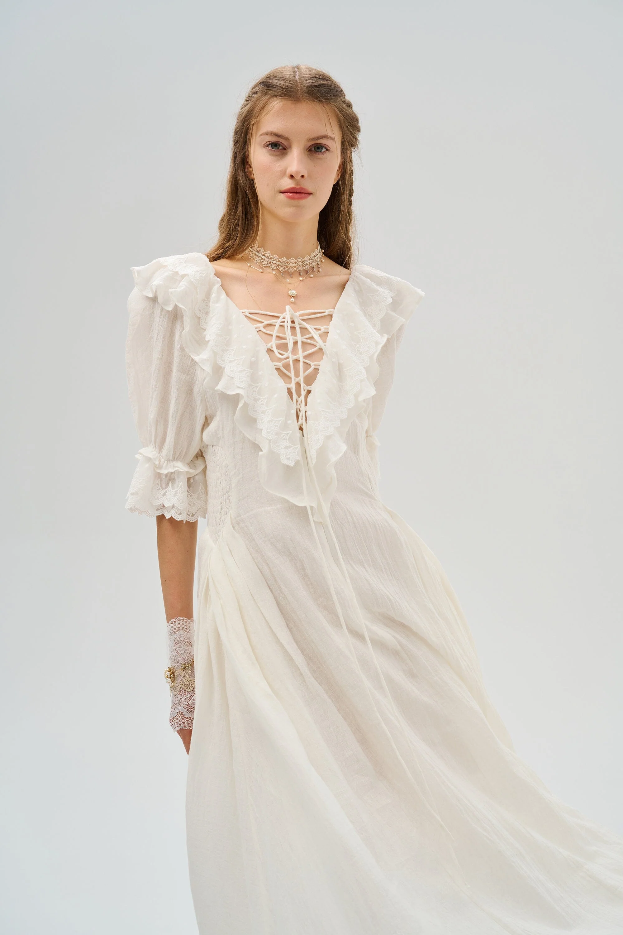 Elysia 15 | Lace-up linen flared dress - Image 18