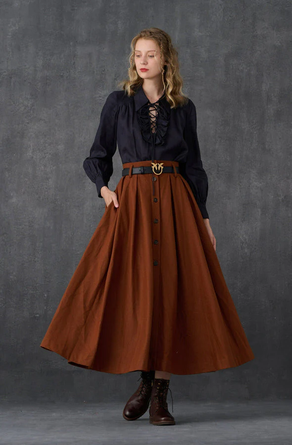 Naomi 33 | buttoned up wool skirt in brown - Image 10