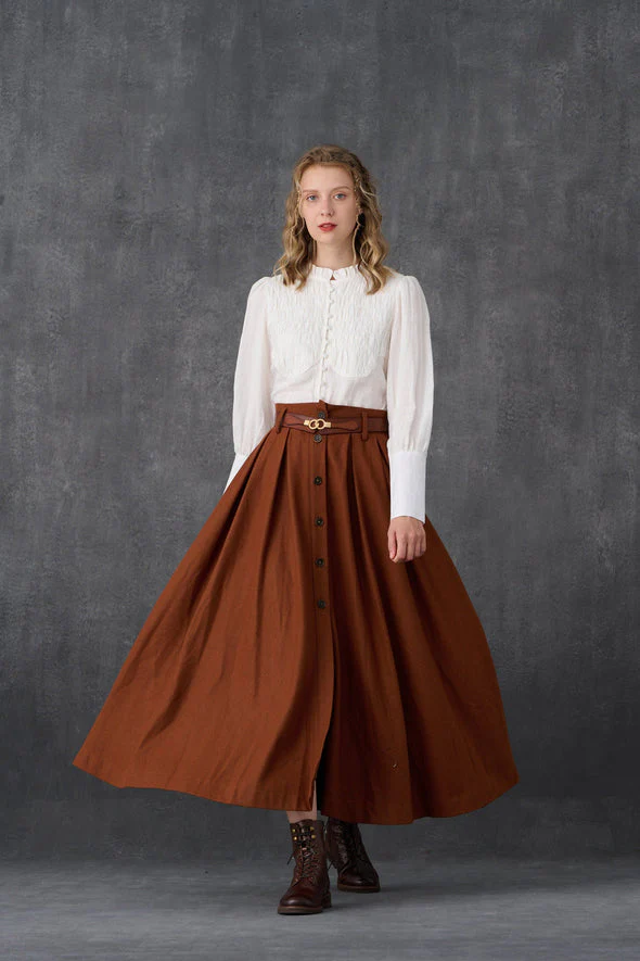 Naomi 33 | buttoned up wool skirt in brown - Image 11