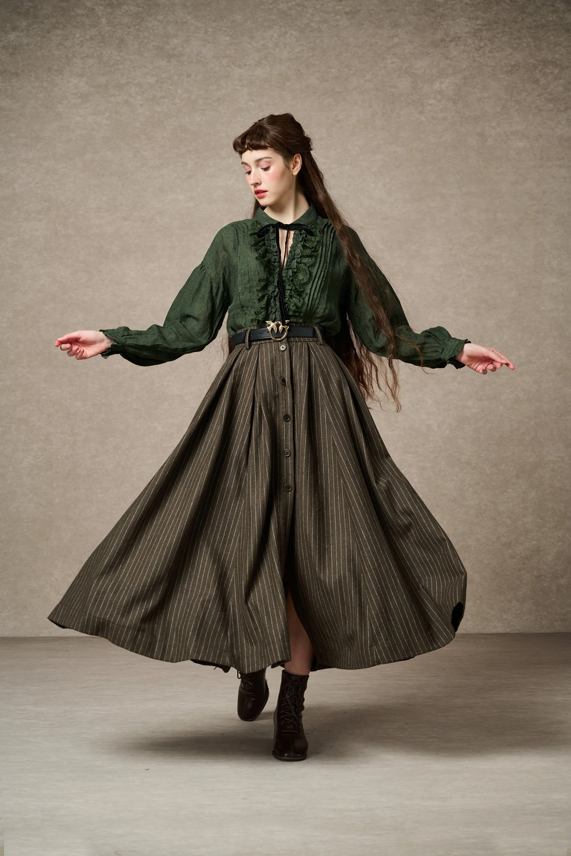 Santal 3 | Retro Plaid Midi Wool Skirt - Image 22