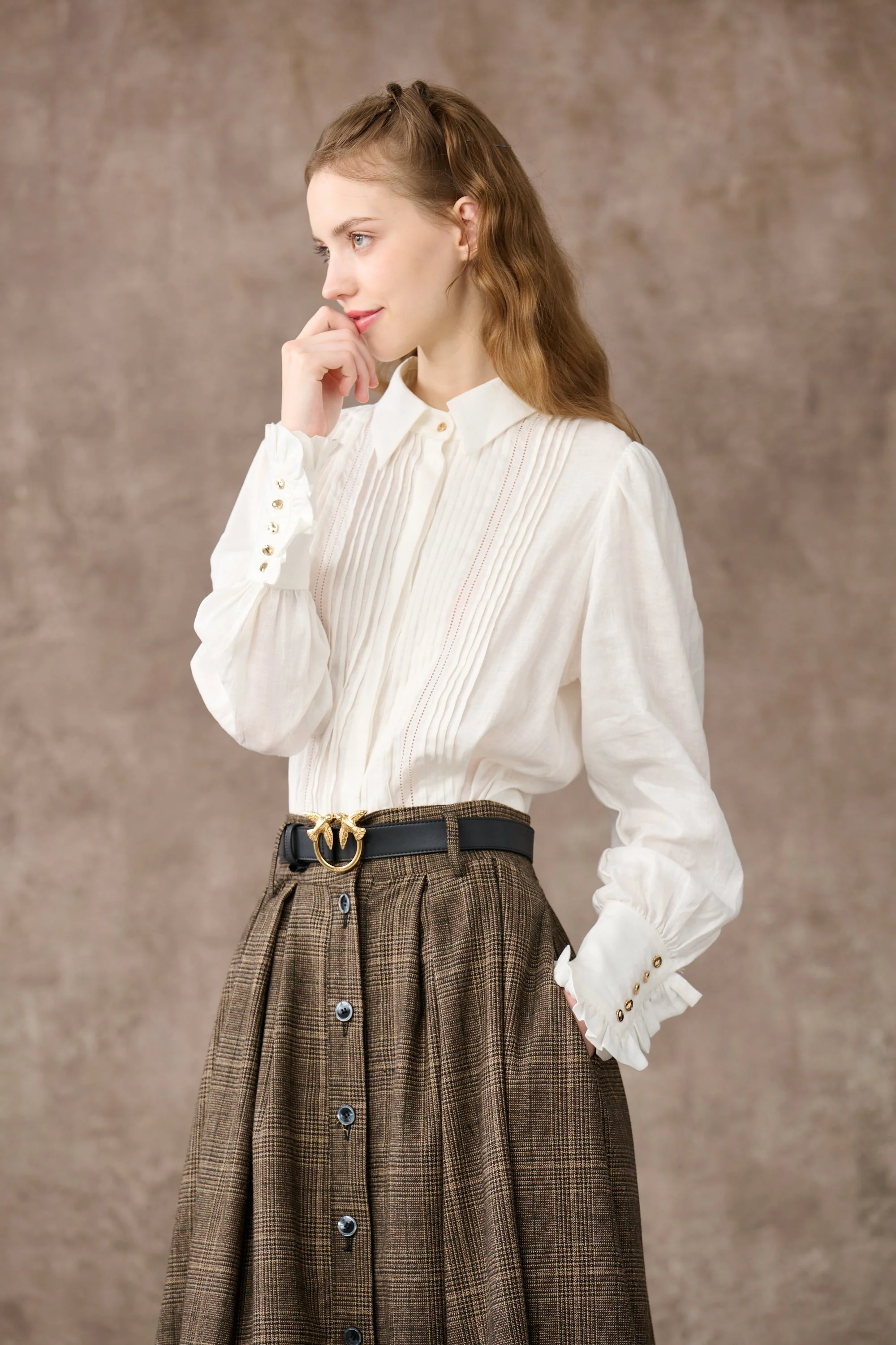 Santal 3 | Retro Plaid Midi Wool Skirt - Image 4