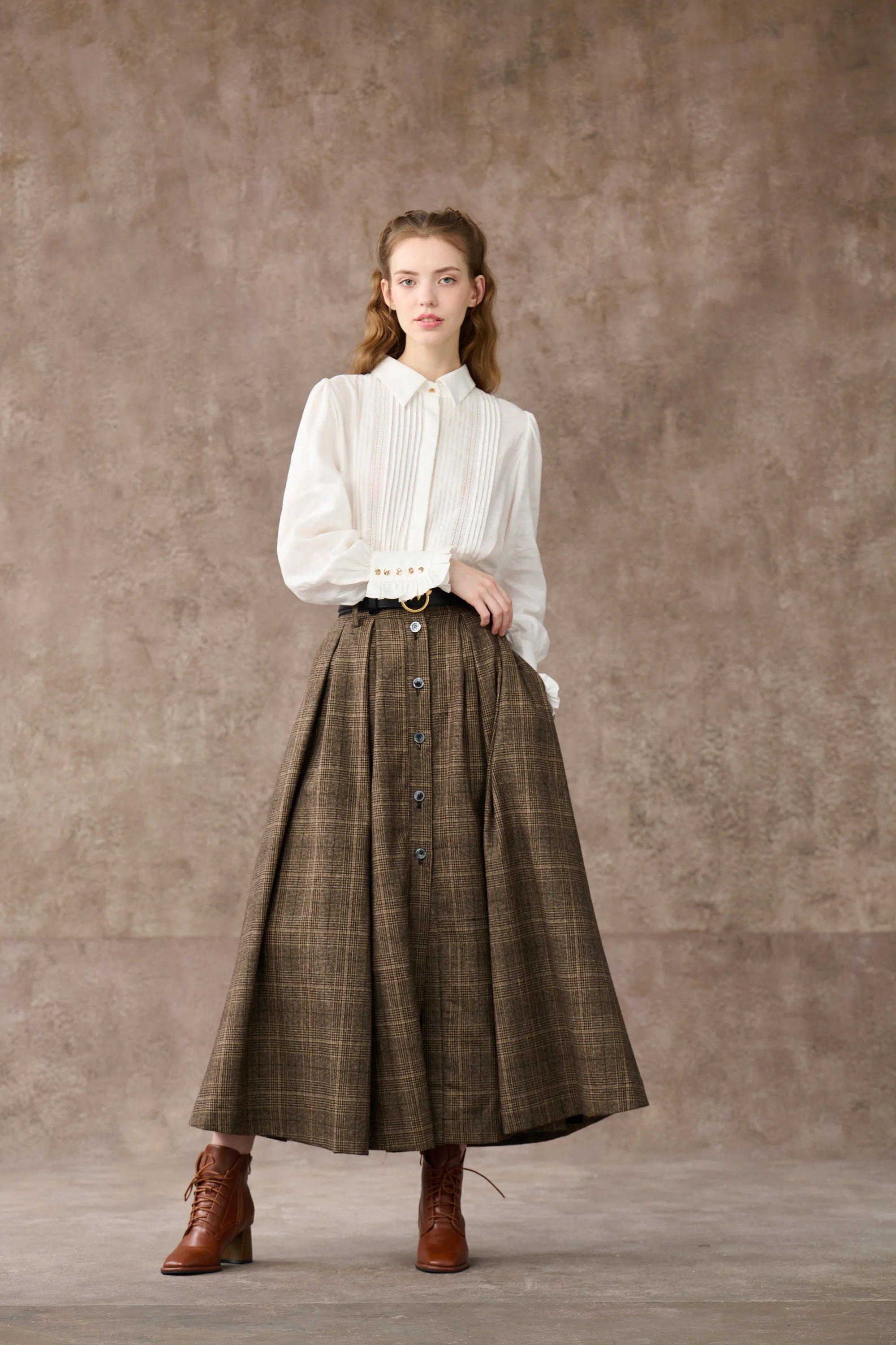 Santal 3 | Retro Plaid Midi Wool Skirt - Image 8
