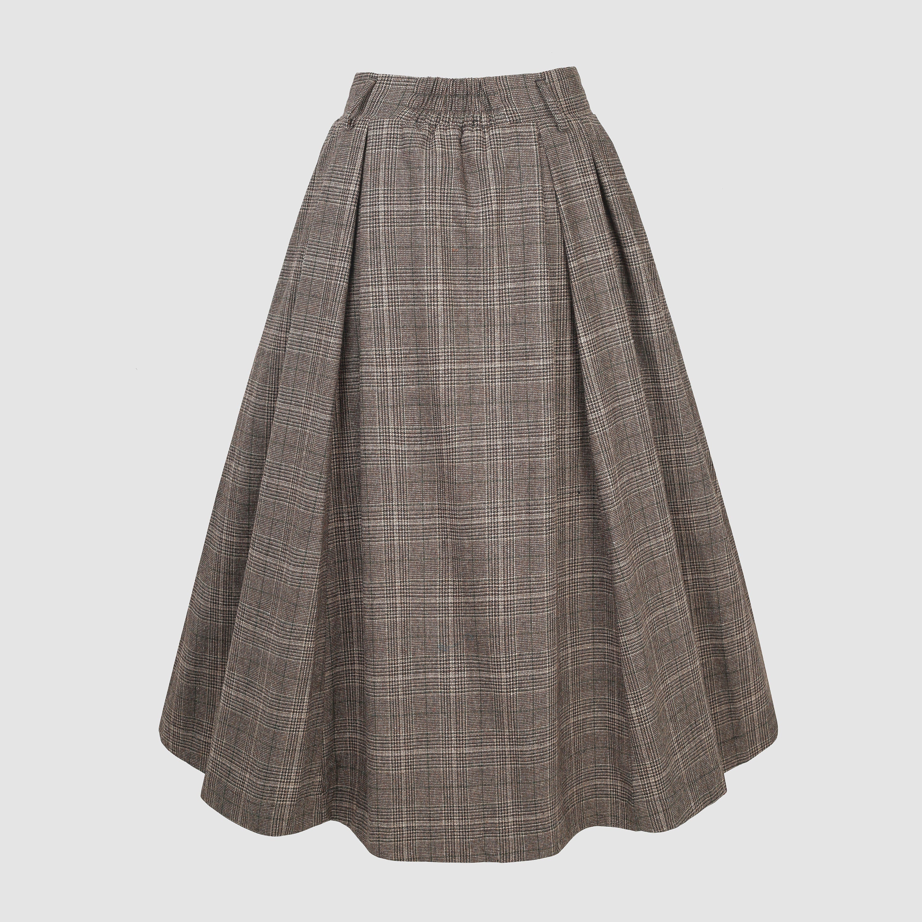 Santal 3 | Retro Plaid Midi Wool Skirt - Image 3
