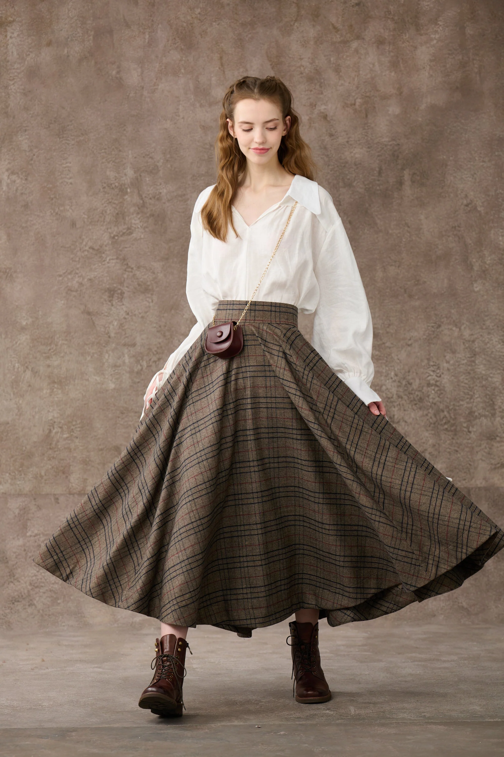 the Great Perhaps 2 | Tartan Wool Skirt in brown - Image 10