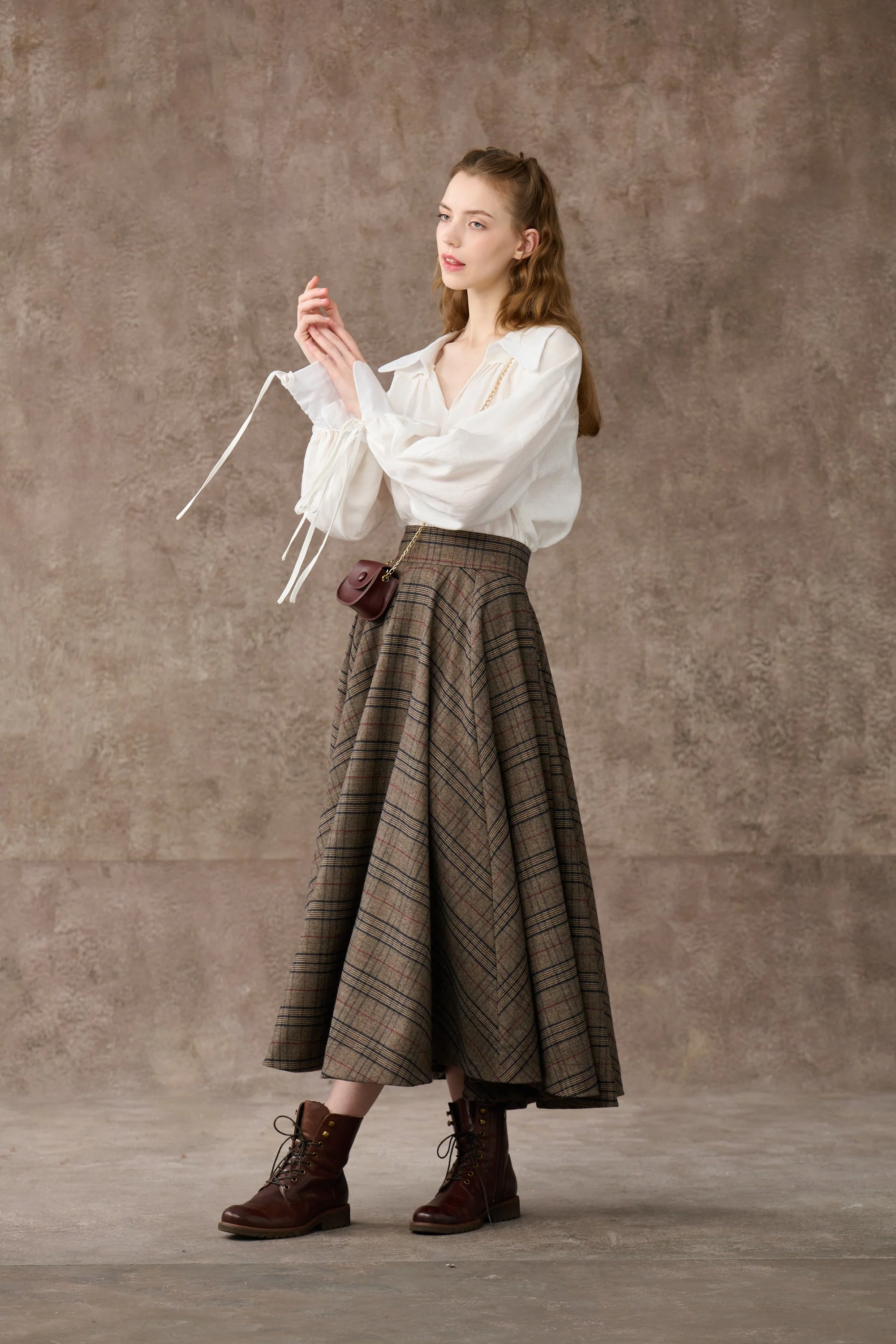 the Great Perhaps 2 | Tartan Wool Skirt in brown - Image 11