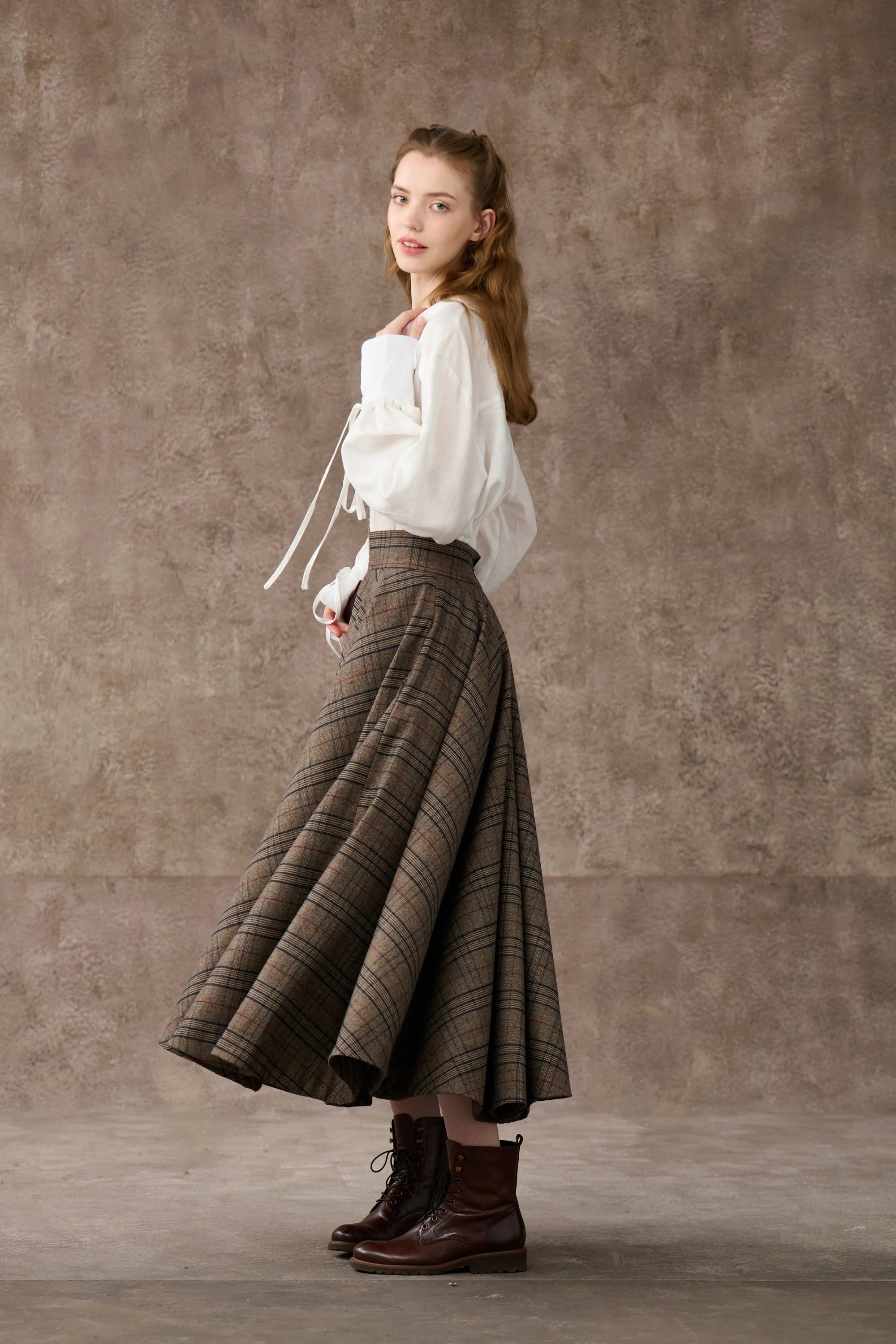 the Great Perhaps 2 | Tartan Wool Skirt in brown - Image 9