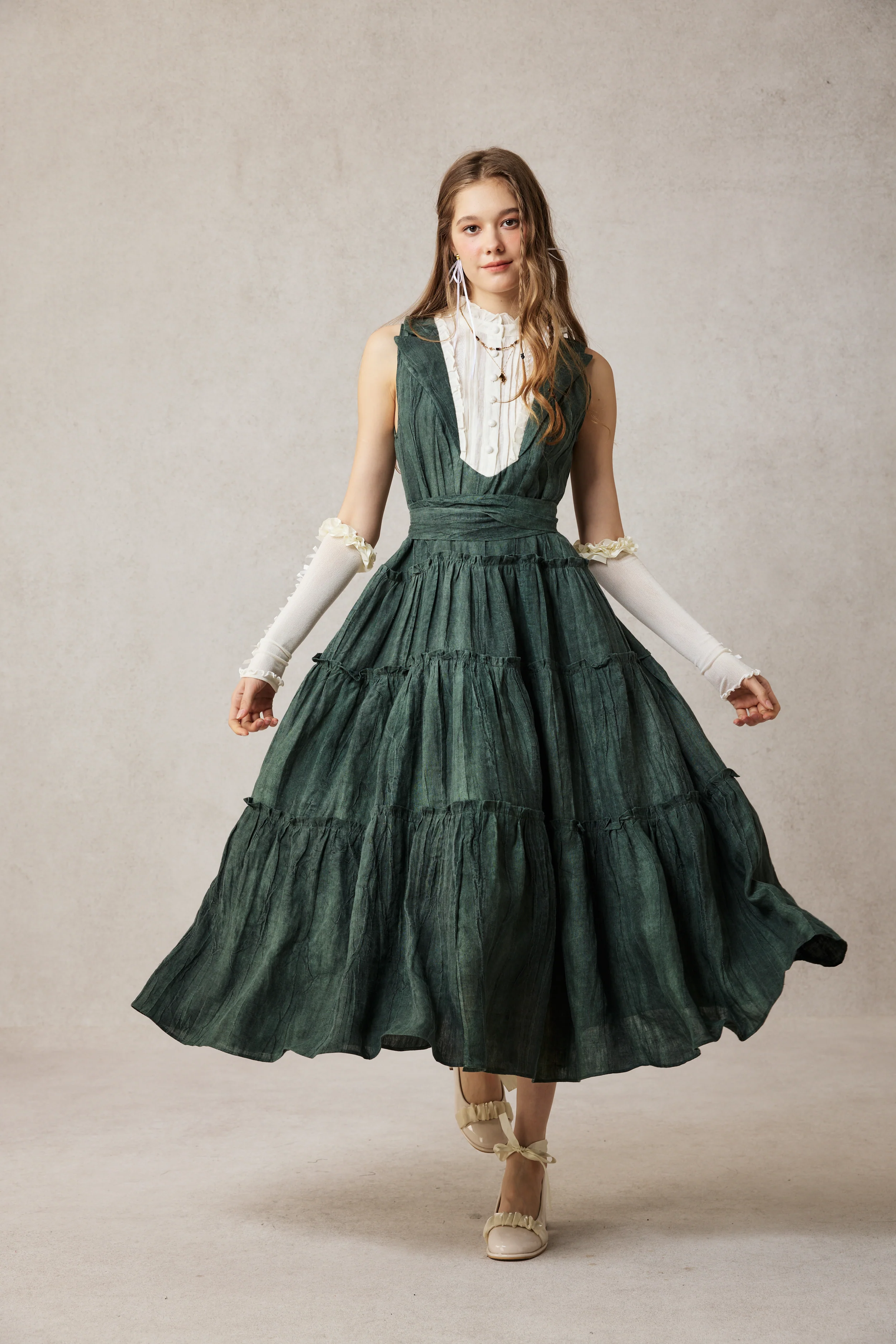 Úrsula 24 | Vintage linen Tiered Dress - Image 5