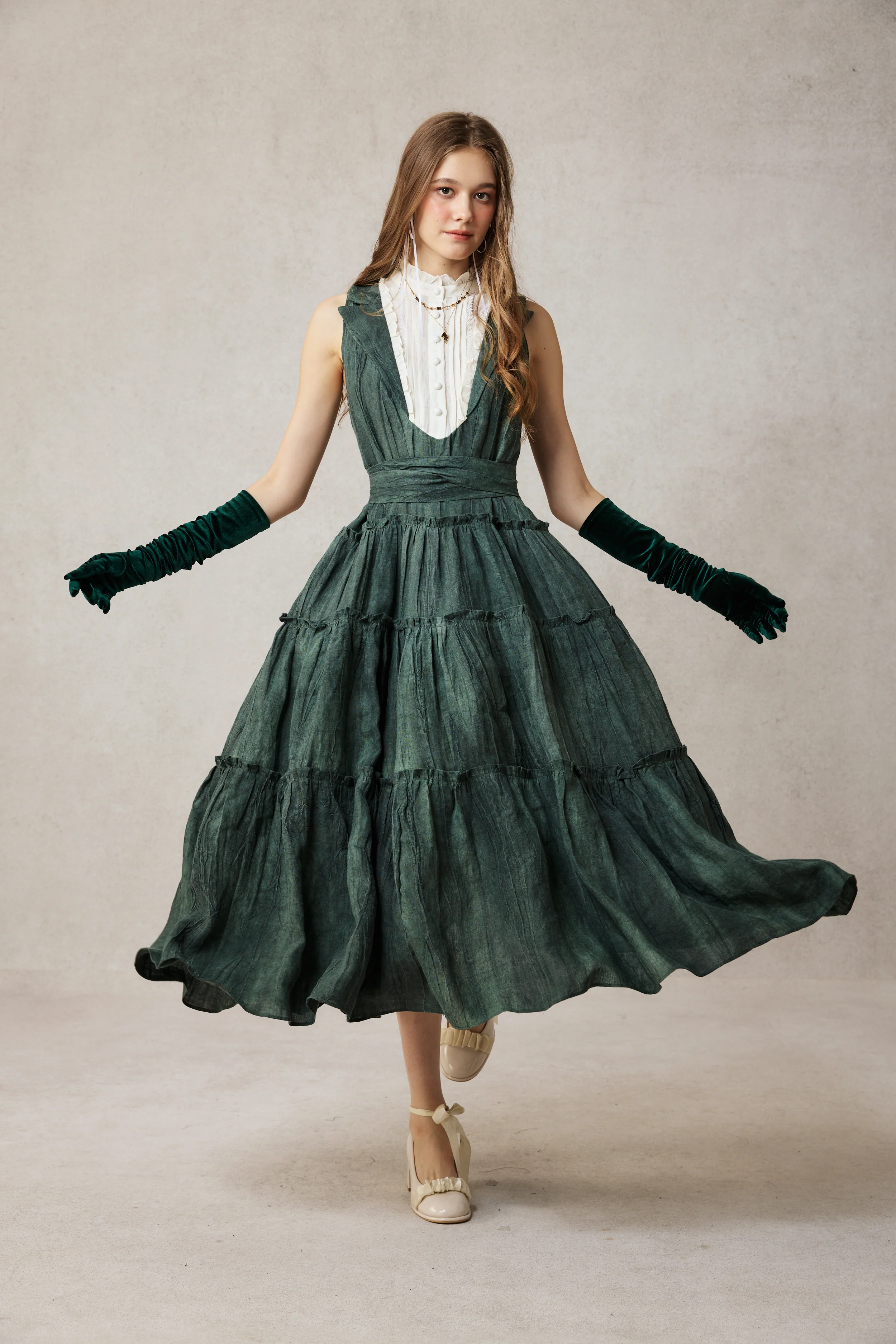 Úrsula 24 | Vintage linen Tiered Dress - Image 24