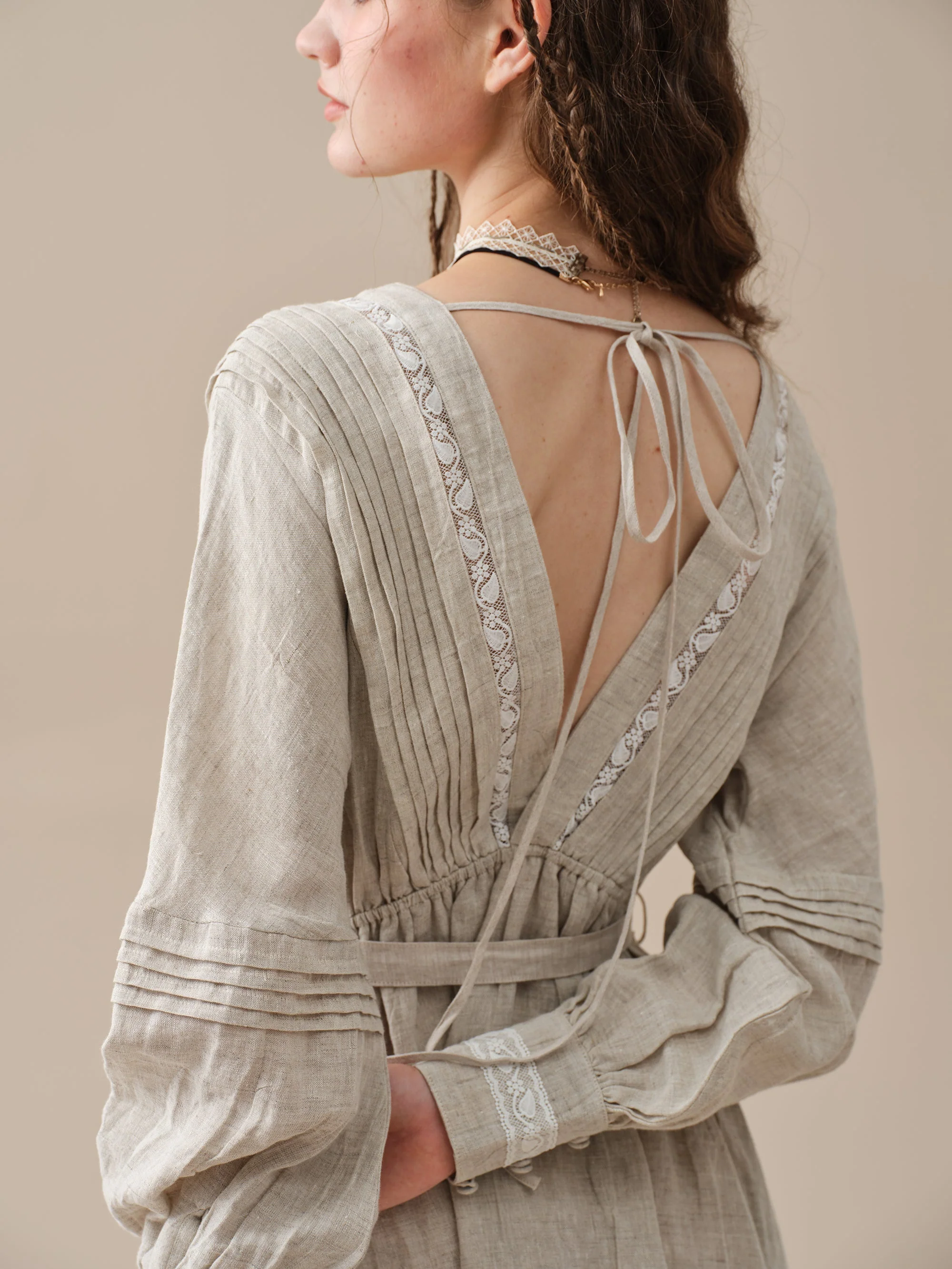 Octavia 17 | pintucked V-neck linen Dress - Image 20