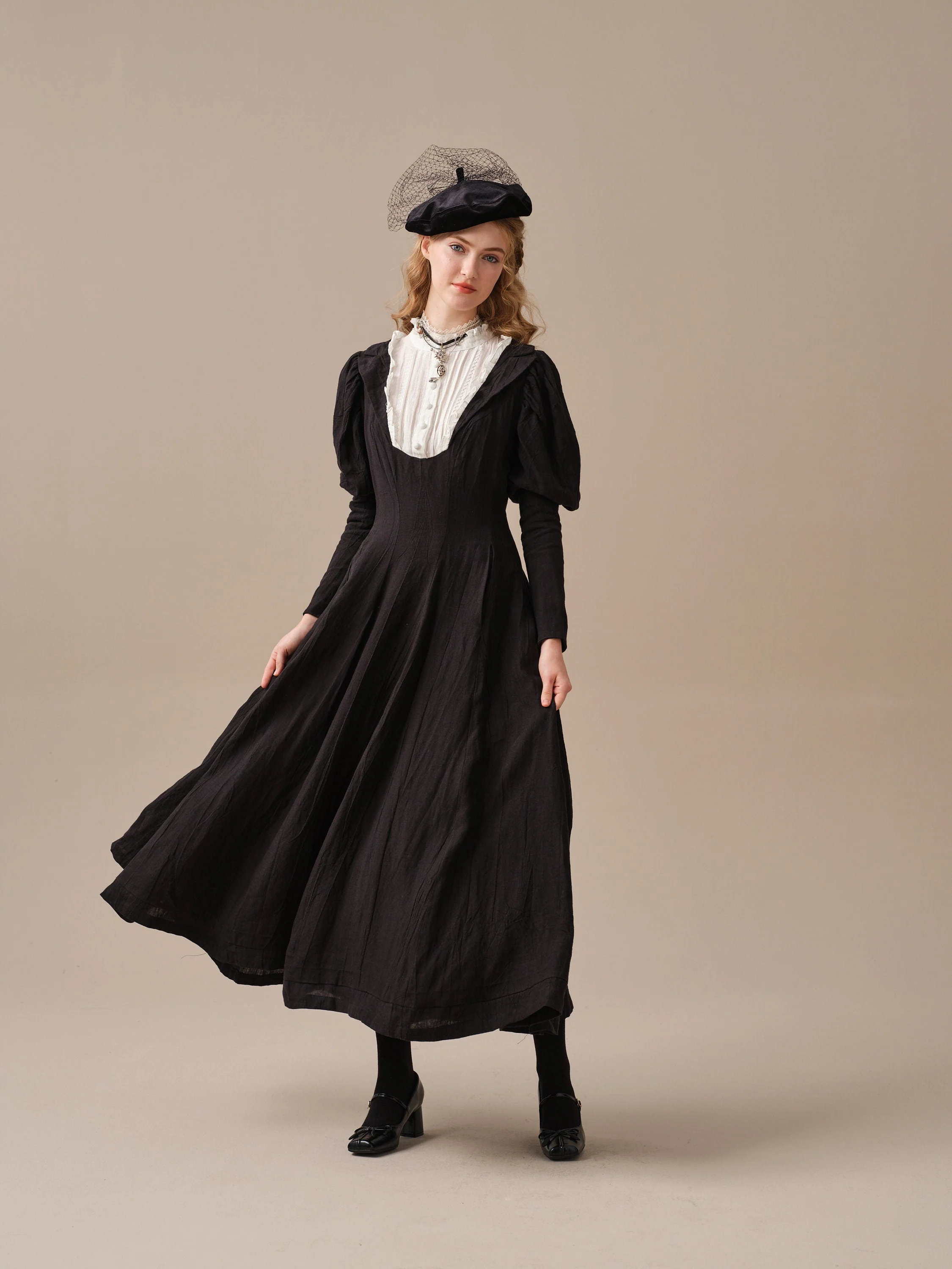 Luna 19 | 100% linen pintucked black dress - Image 7