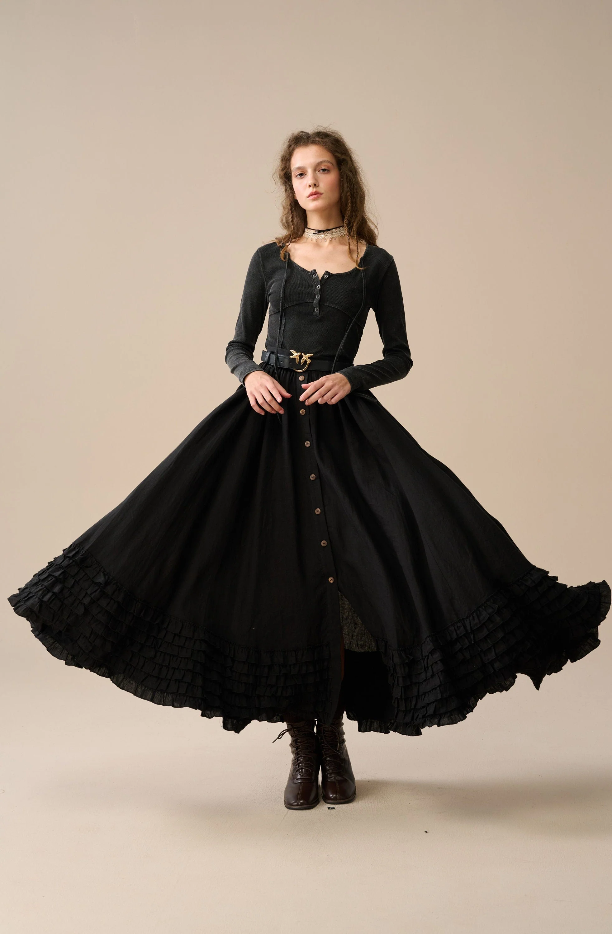 Dorothy 27 | Ruffled maxi linen skirt - Image 10