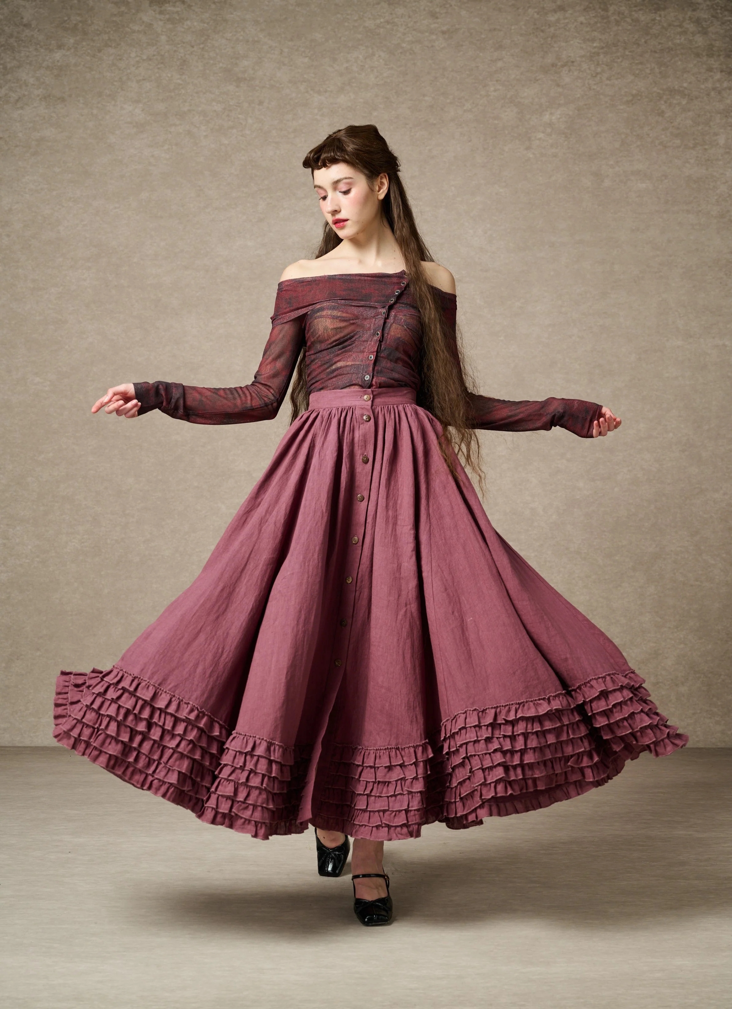 Dorothy 27 | Ruffled maxi linen skirt - Image 17