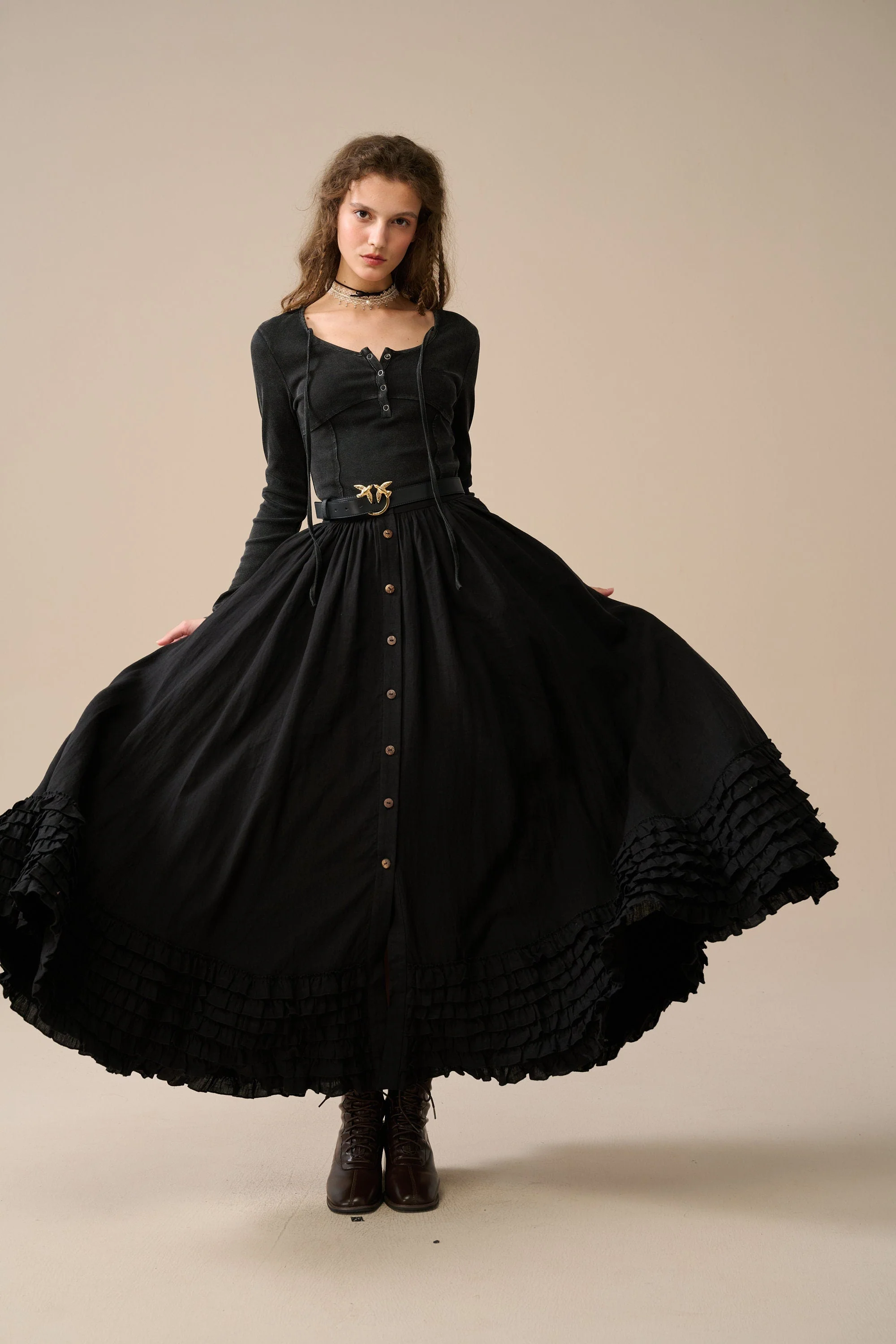 Dorothy 27 | Ruffled maxi linen skirt - Image 4